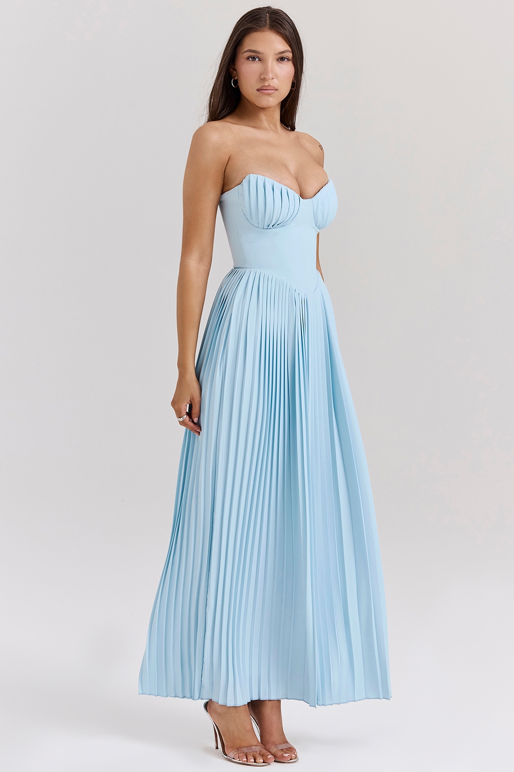 Ocean Blue Pleated Maxi Dress - TREBLEV