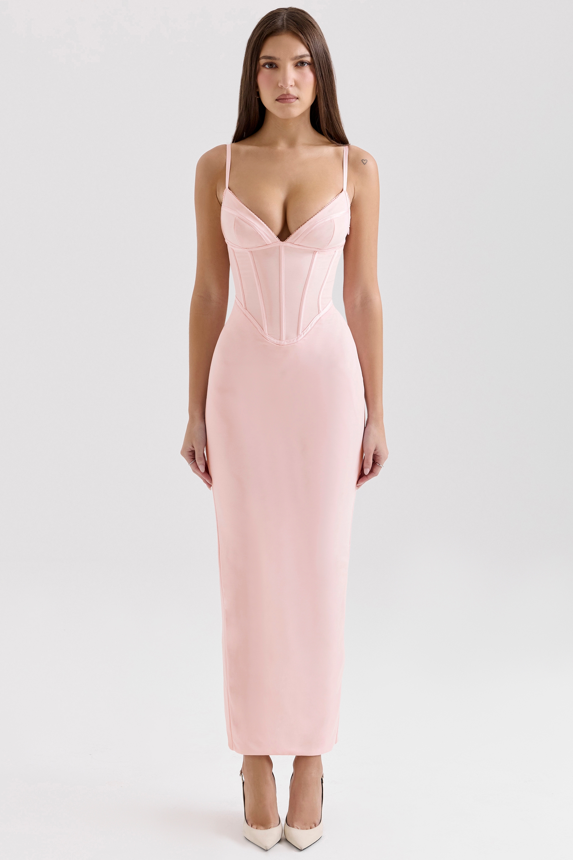 Pink Mesh Bodycon Maxi Dress - TREBLEV