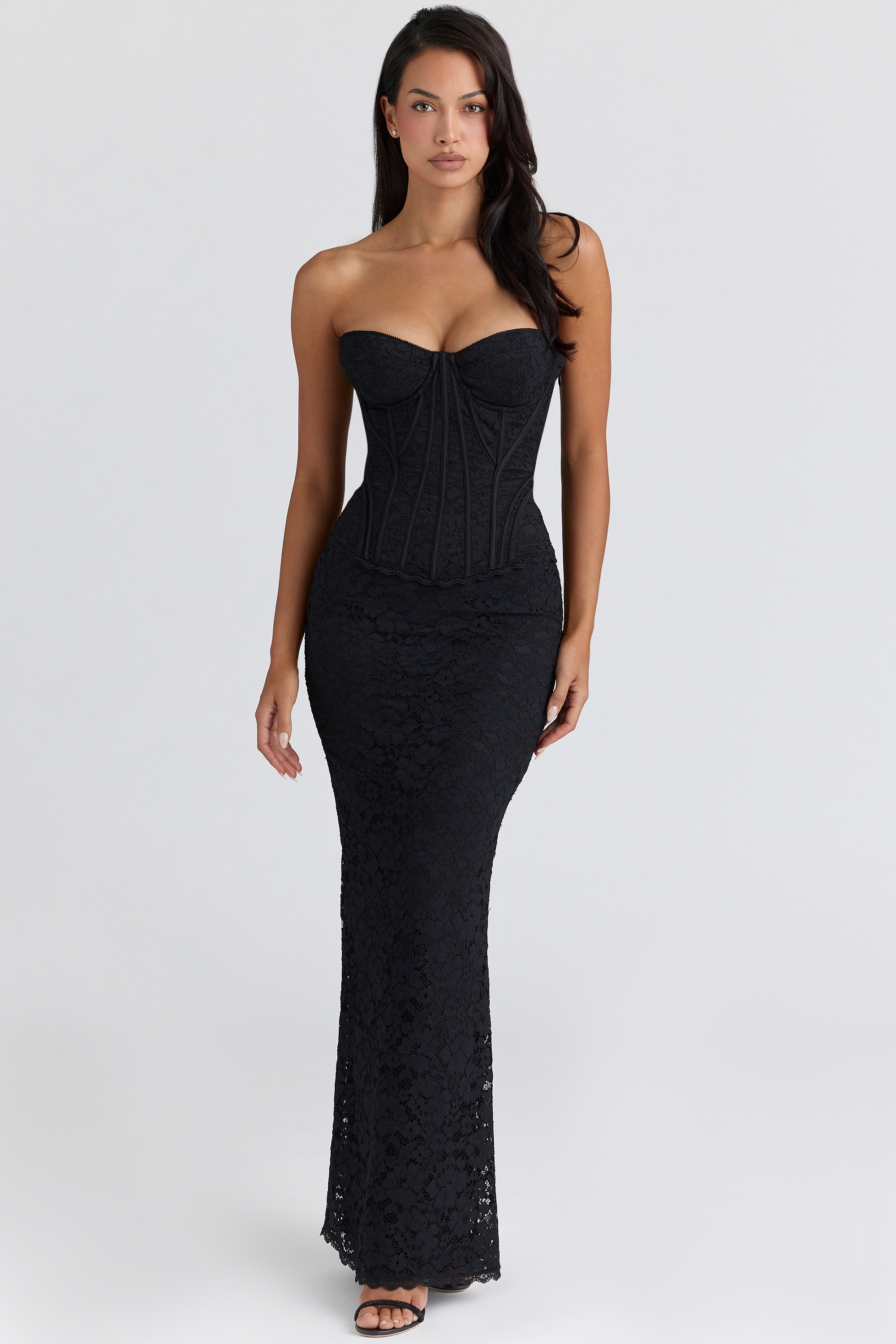 Black Lace Corset Maxi Dress - TREBLEV