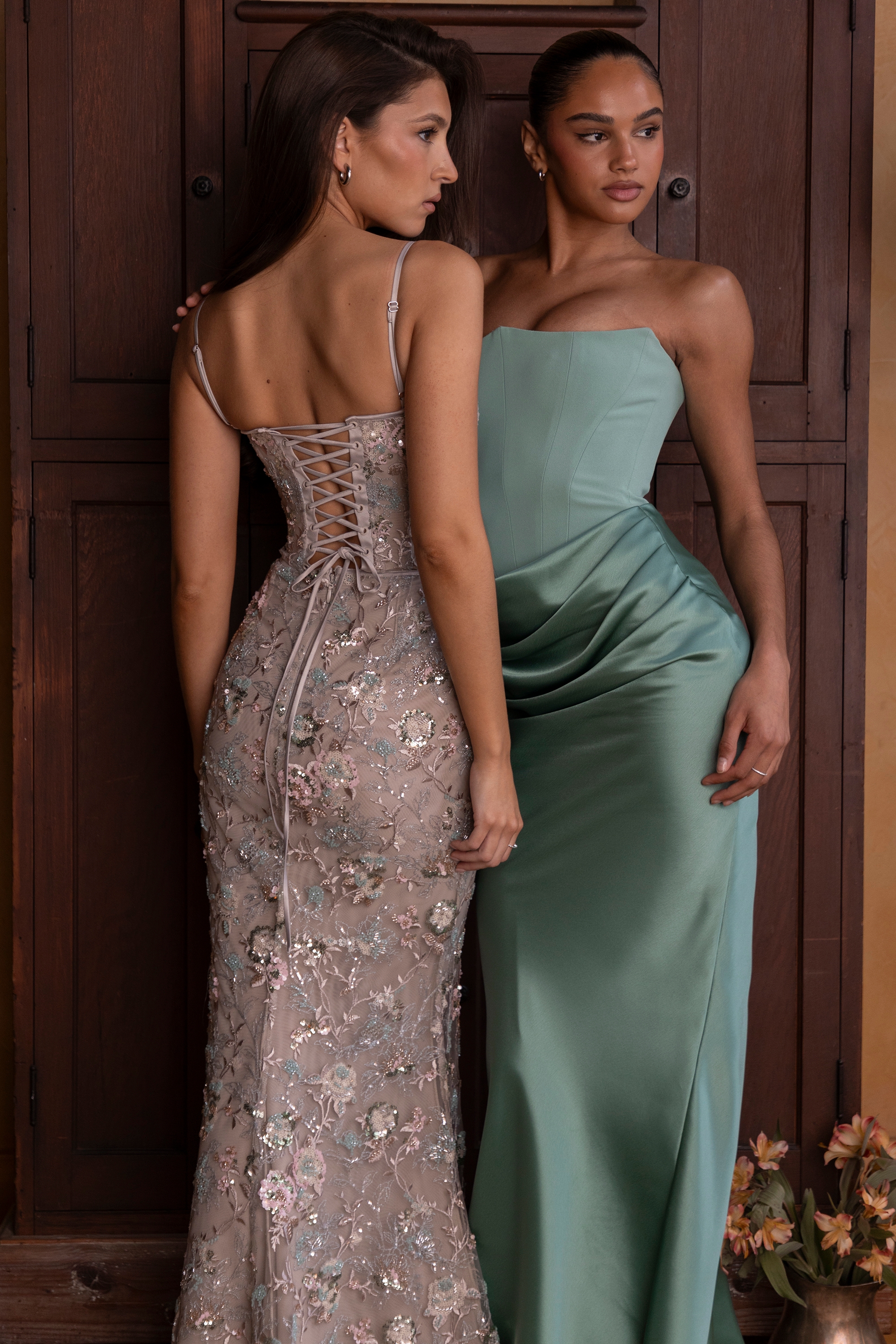 Silver Embellished Beaded Corset Maxi Dress - TREBLEV