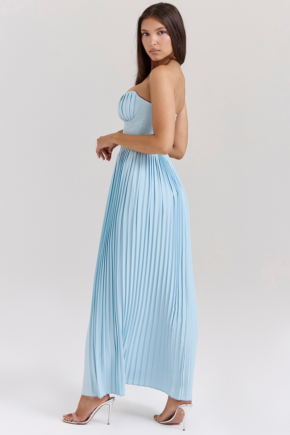 Ocean Blue Pleated Maxi Dress - TREBLEV