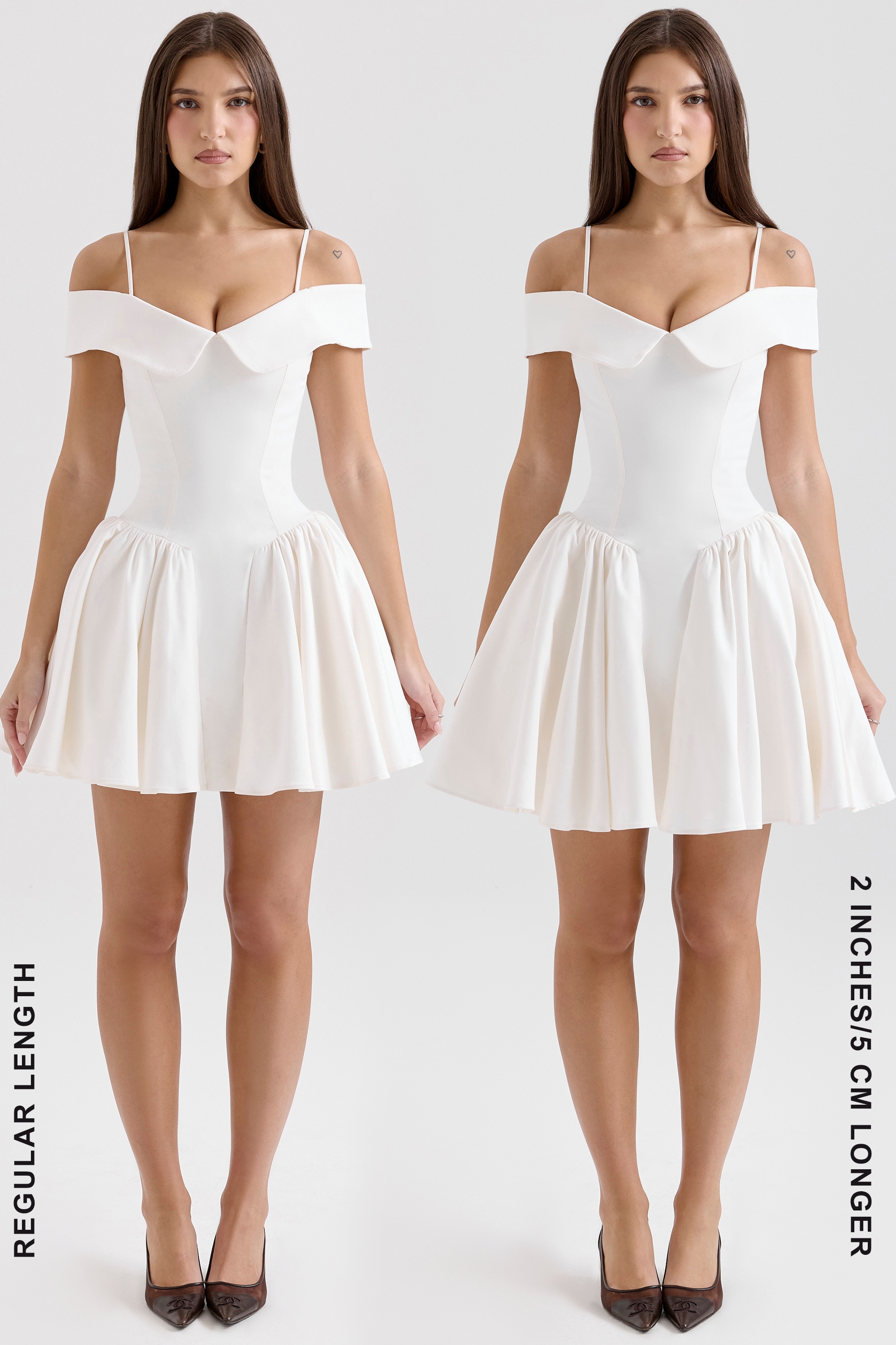 White Twill Off Shoulder Mini Dress - TREBLEV