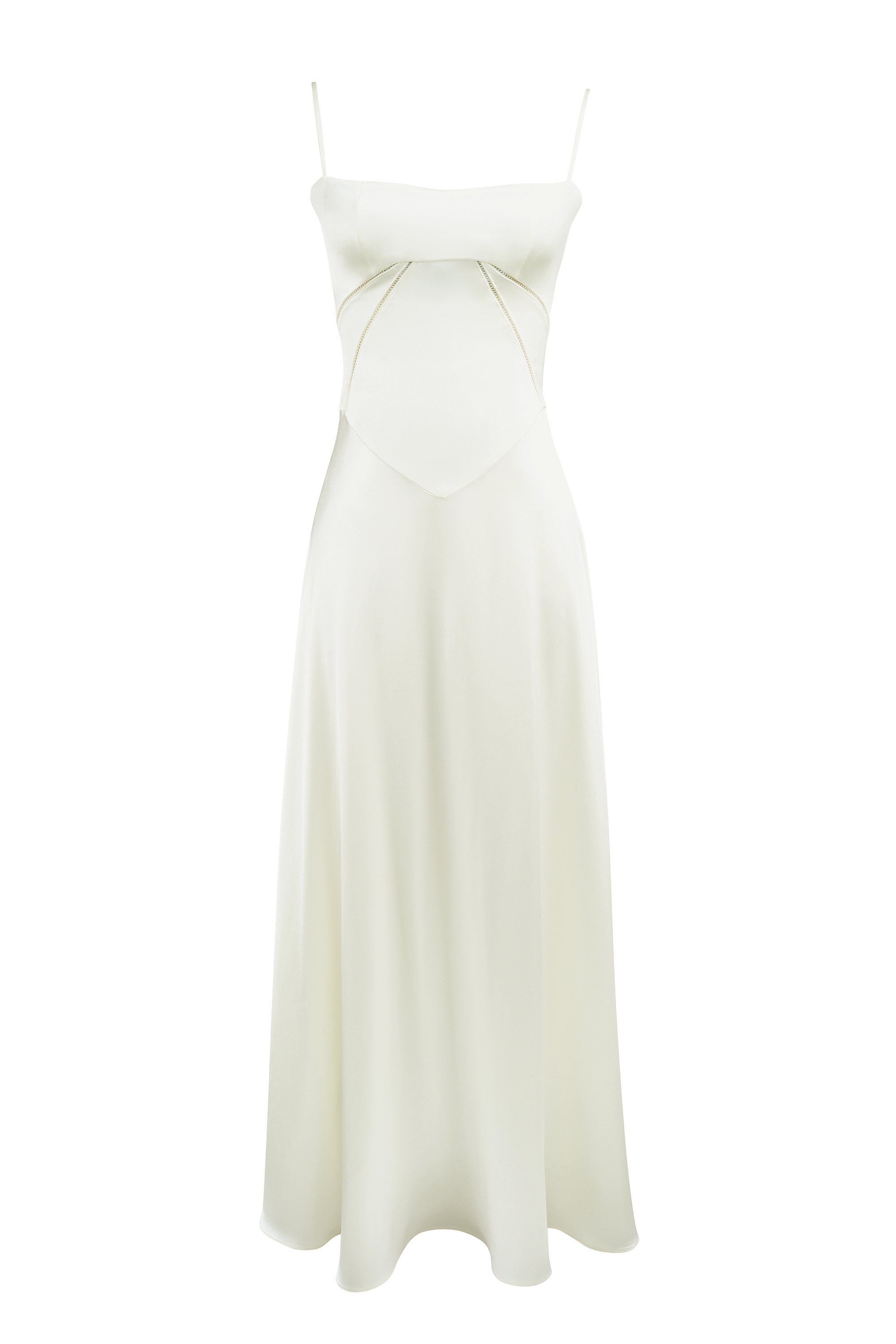 Ivory Satin Lace Up Maxi Dress - TREBLEV