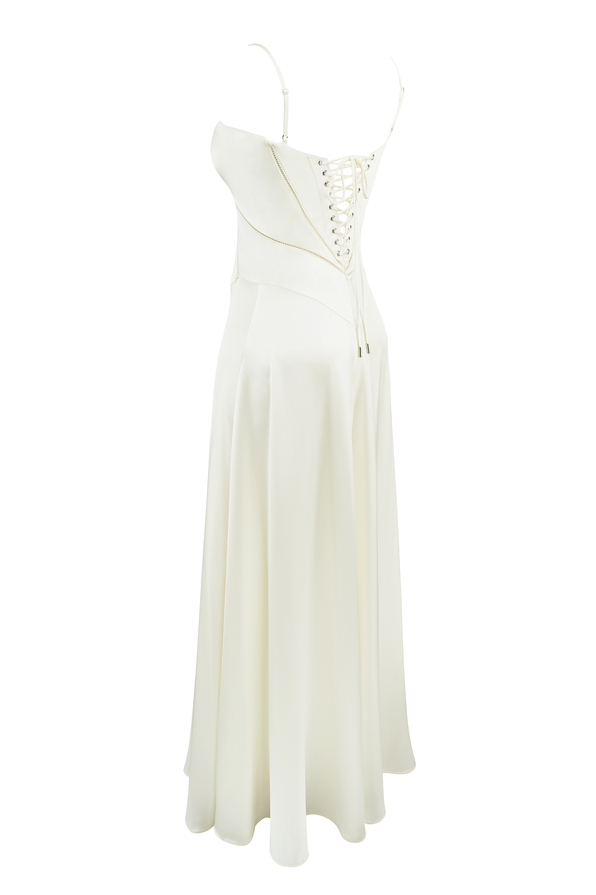 Ivory Satin Lace Up Maxi Dress - TREBLEV