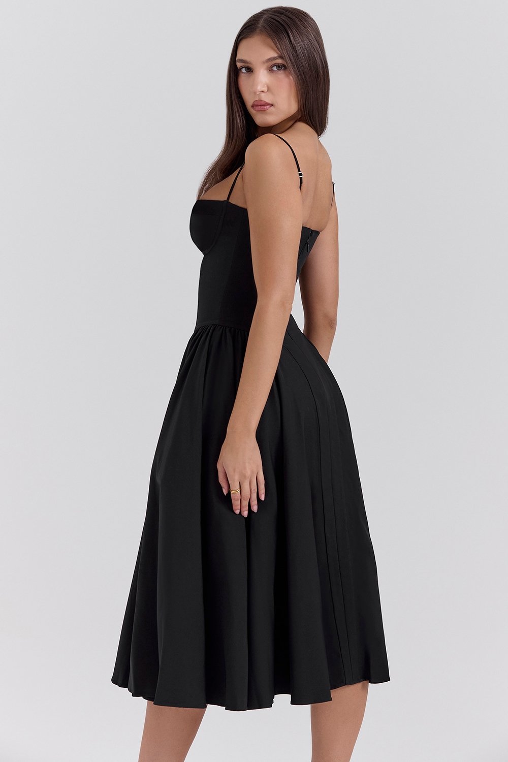 Black Corset Midi Dress - TREBLEV