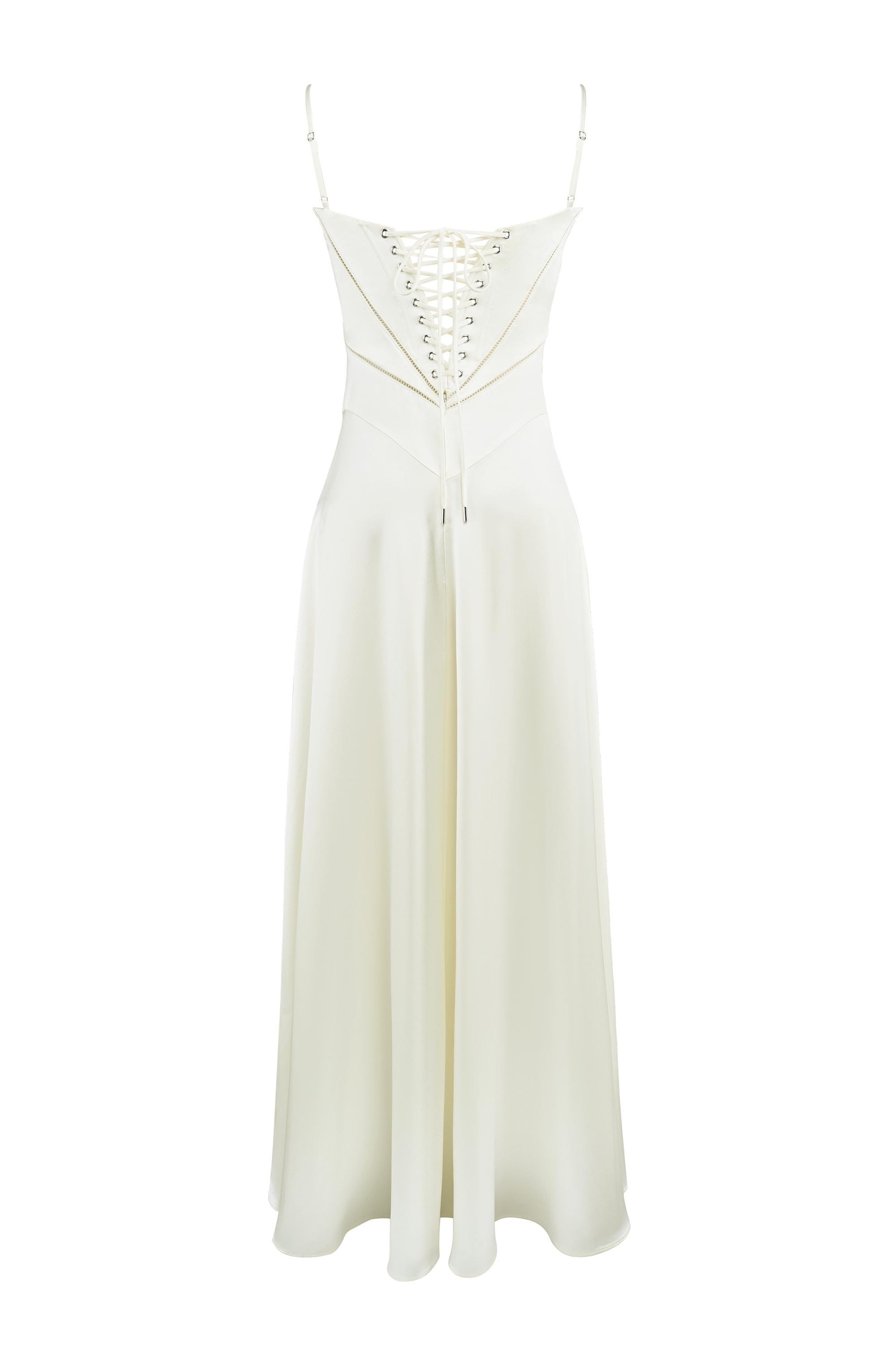 Ivory Satin Lace Up Maxi Dress - TREBLEV