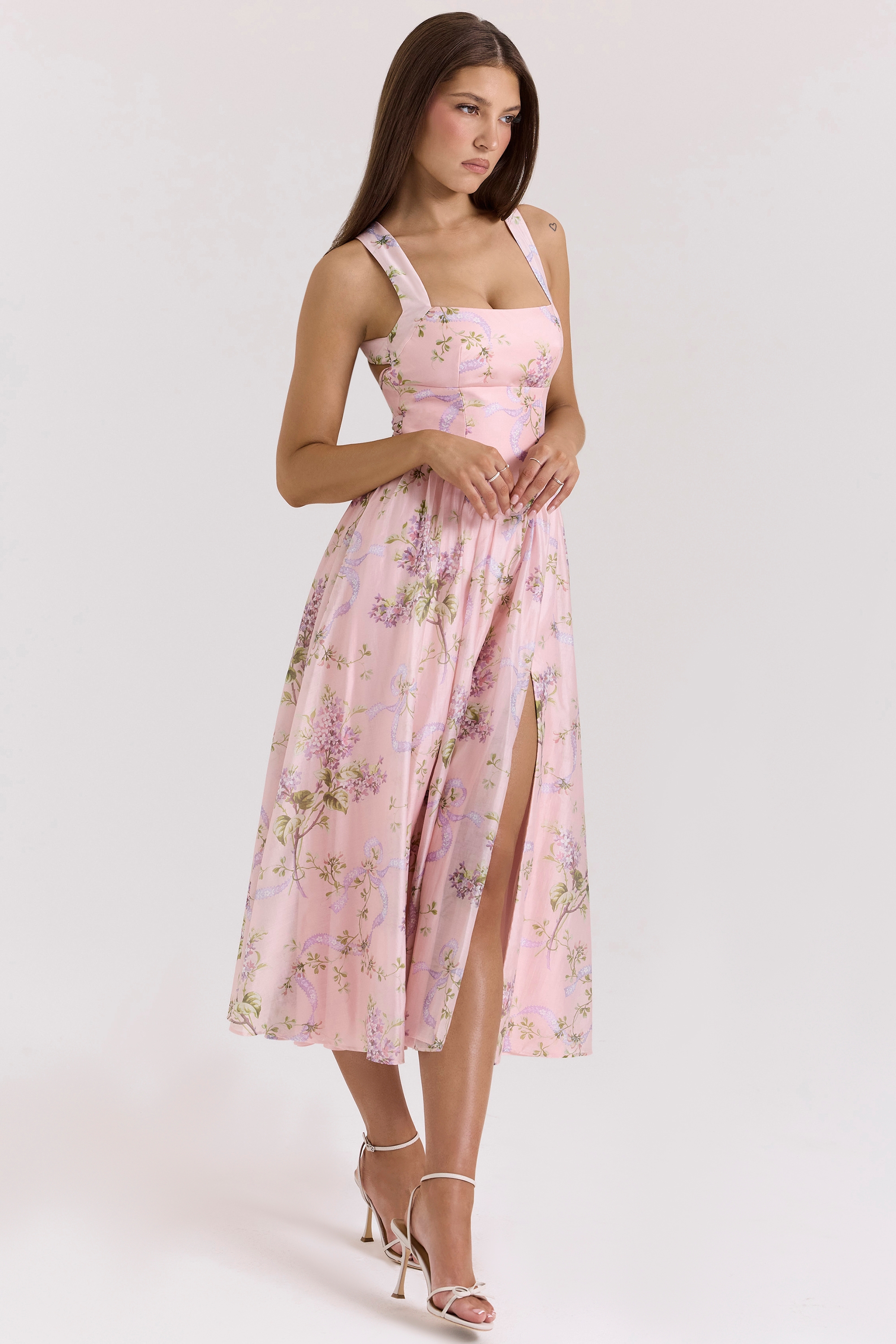 Pink Floaty Chiffon Midi Sundress - TREBLEV