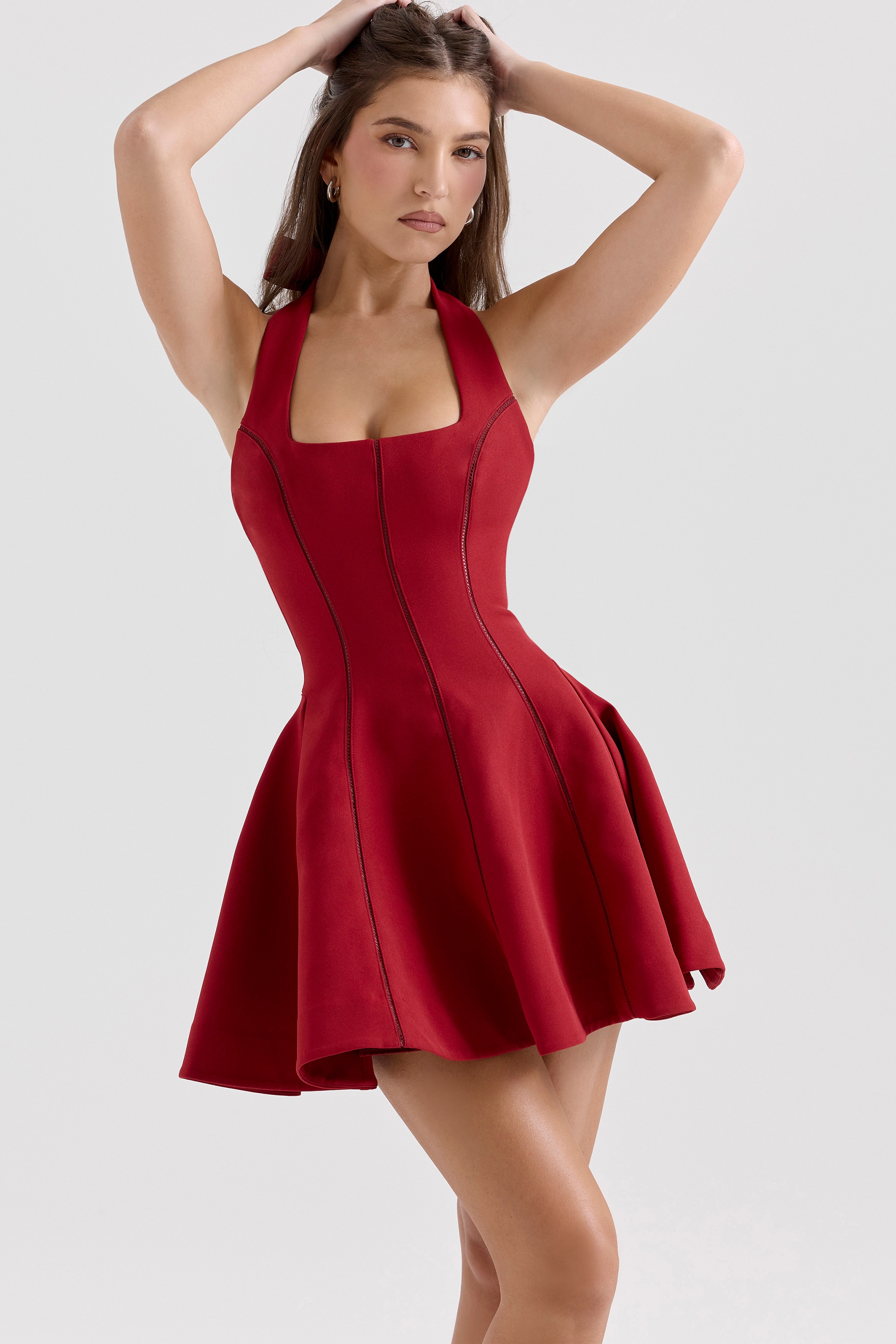 Red Halter Neck Bow Mini Dress - TREBLEV