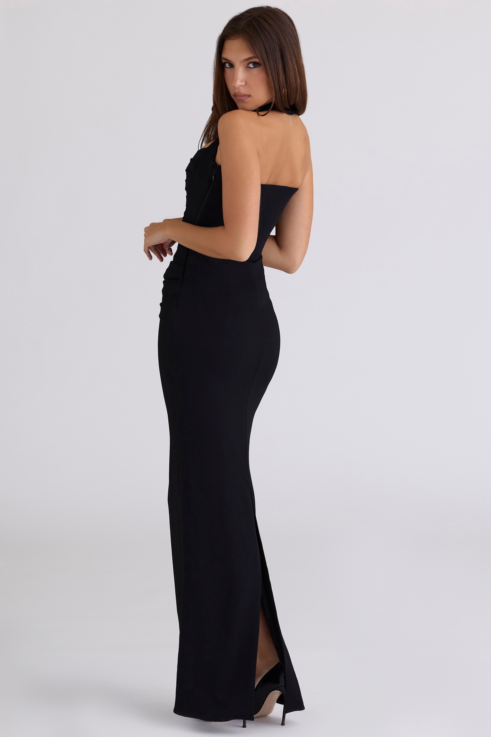 Black Scuplting Halter Neck Maxi Dress - TREBLEV