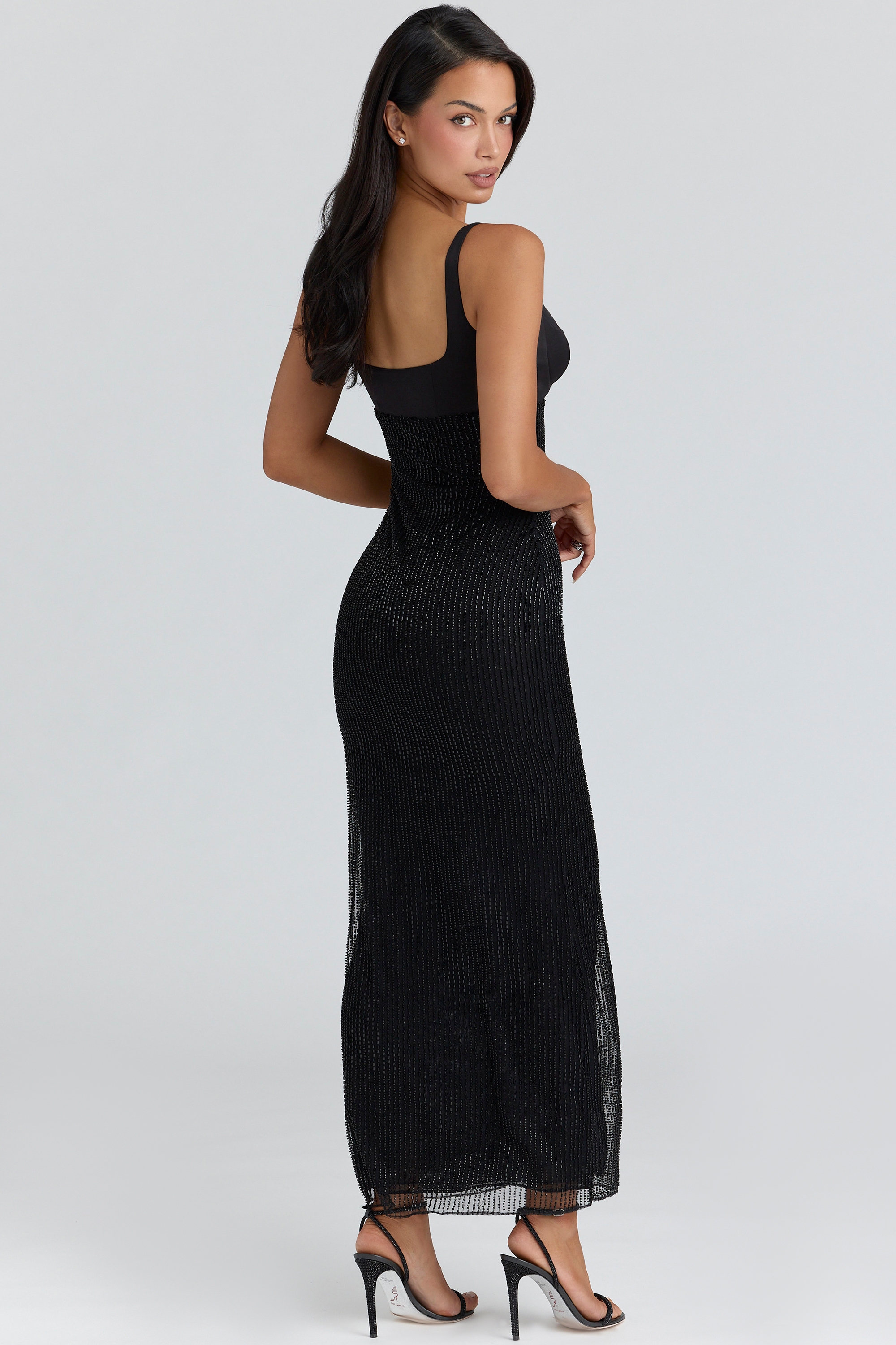 Black Hand Beaded Embellished Maxi Dress - Limited Edition - TREBLEV
