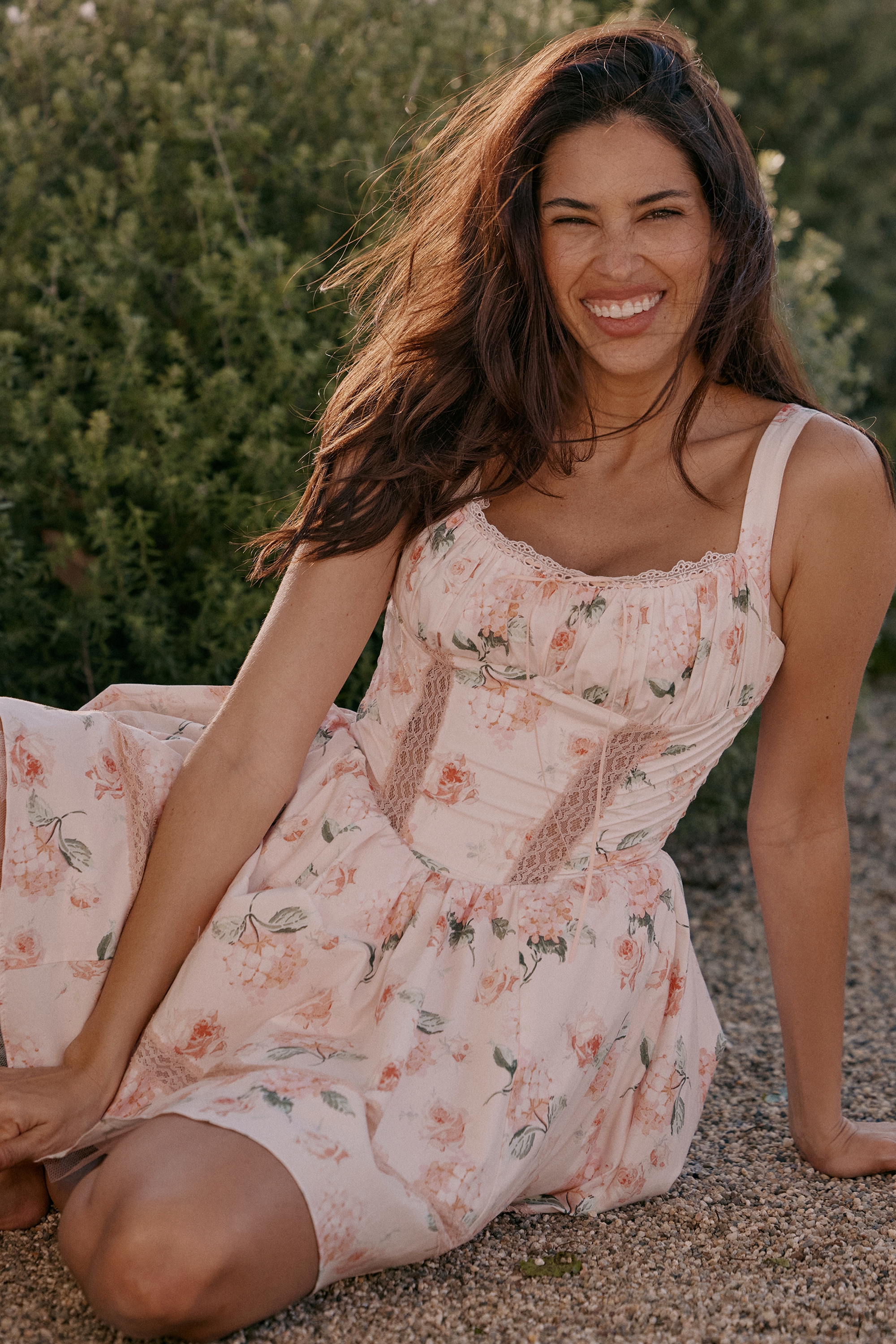 Peach Floral Rose Print Cotton Mini Dress - TREBLEV