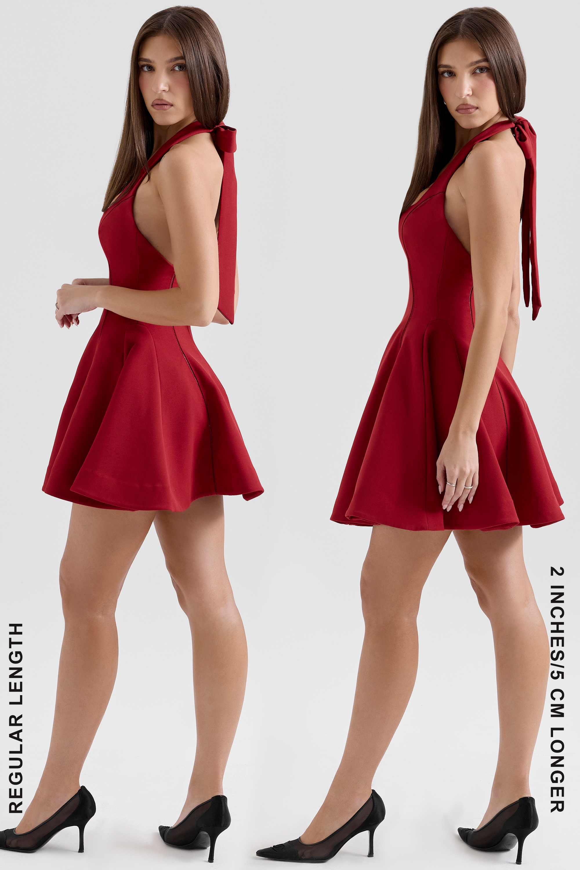 Red Halter Neck Bow Mini Dress - TREBLEV