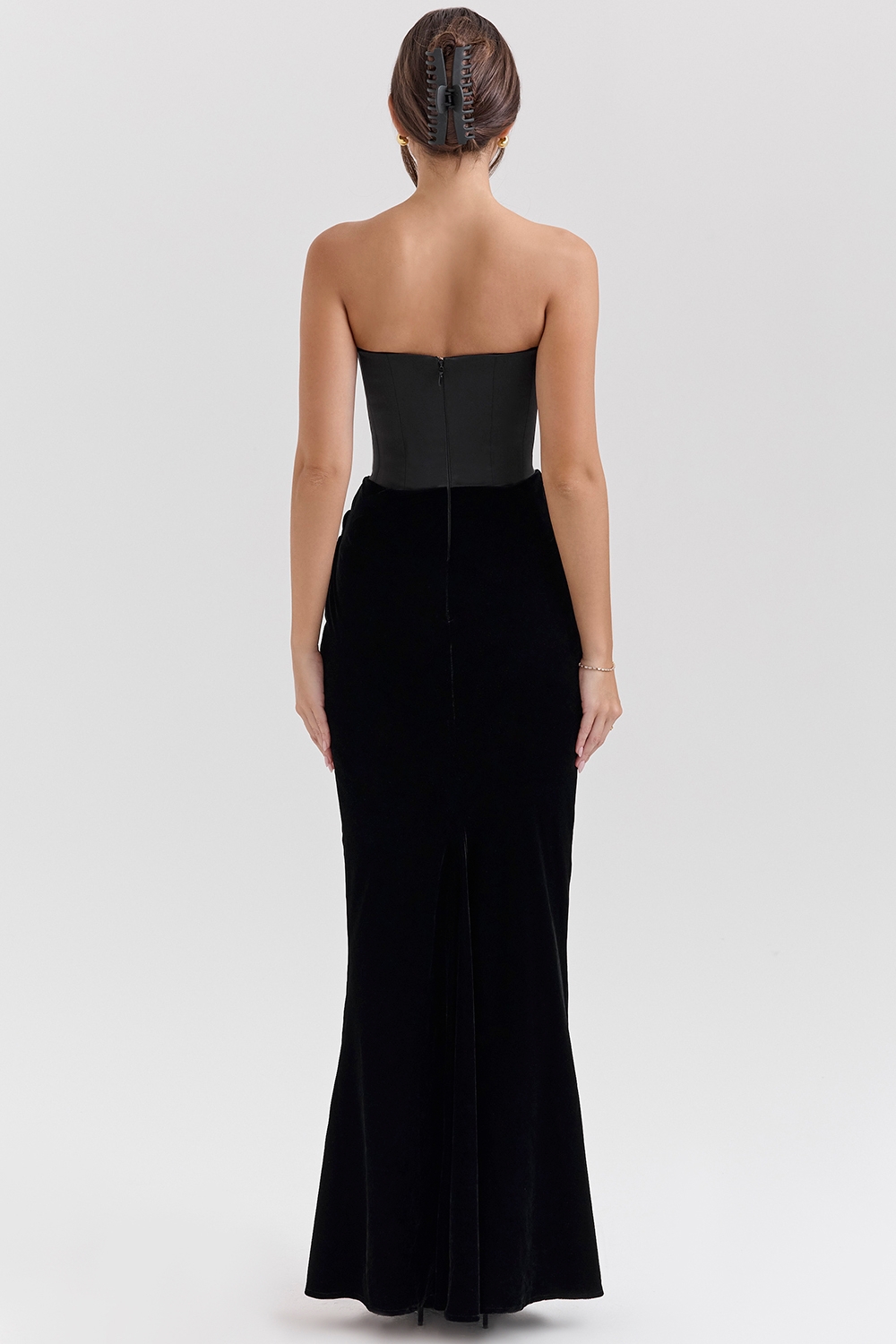 Black Velvet Strapless Corset Maxi Dress - TREBLEV