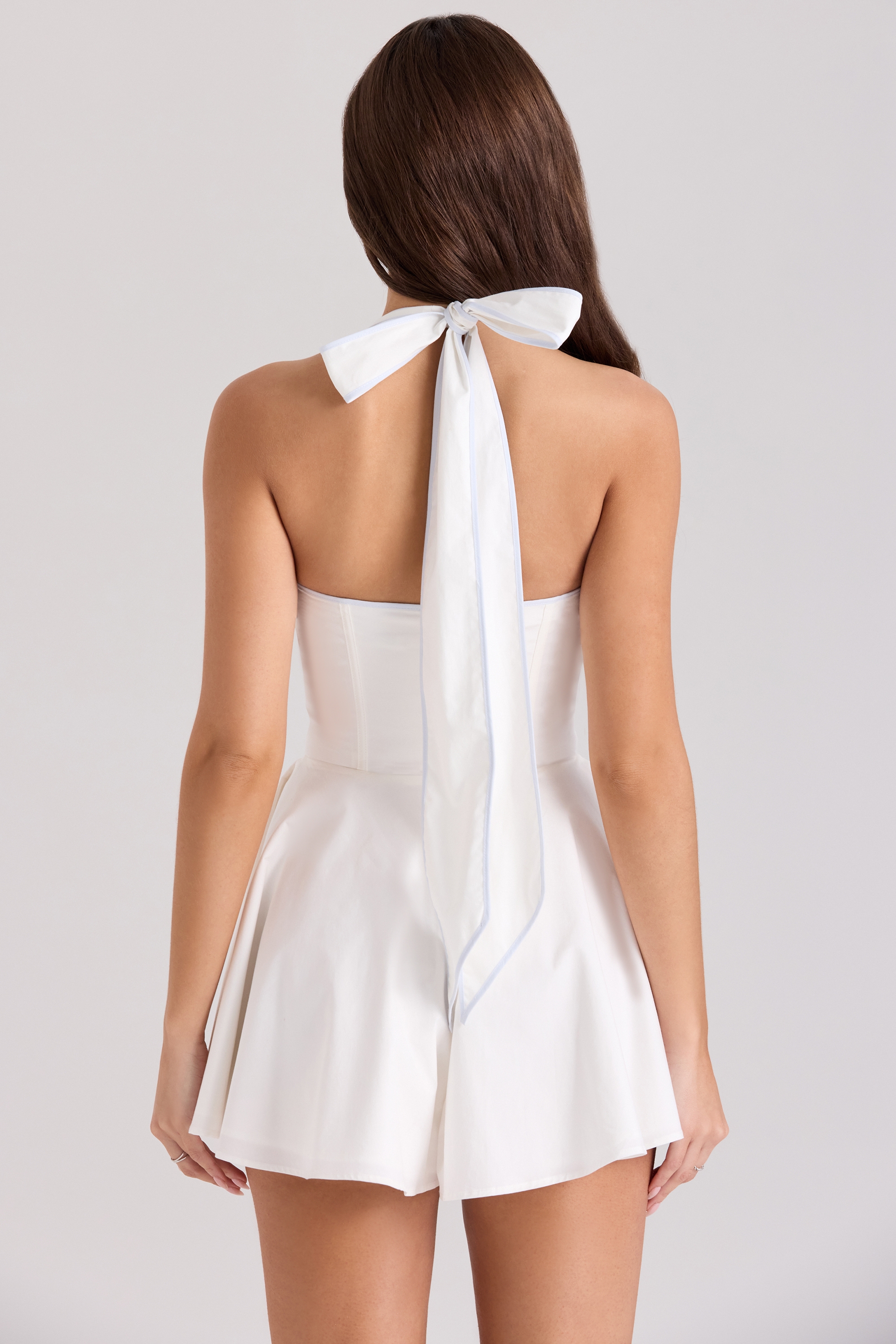 White Cotton Halter Neck Playsuit - TREBLEV