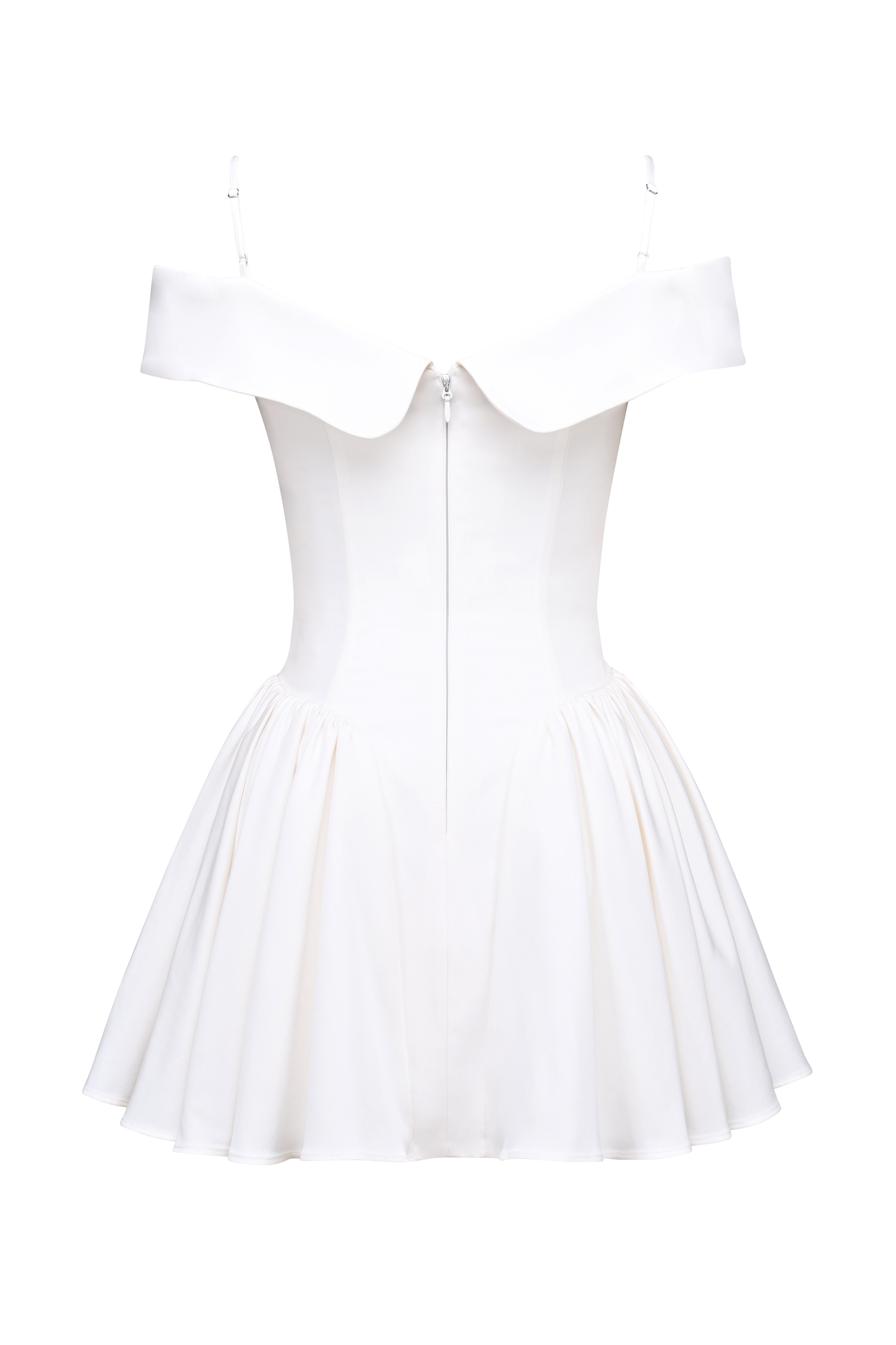 White Twill Off Shoulder Mini Dress - TREBLEV