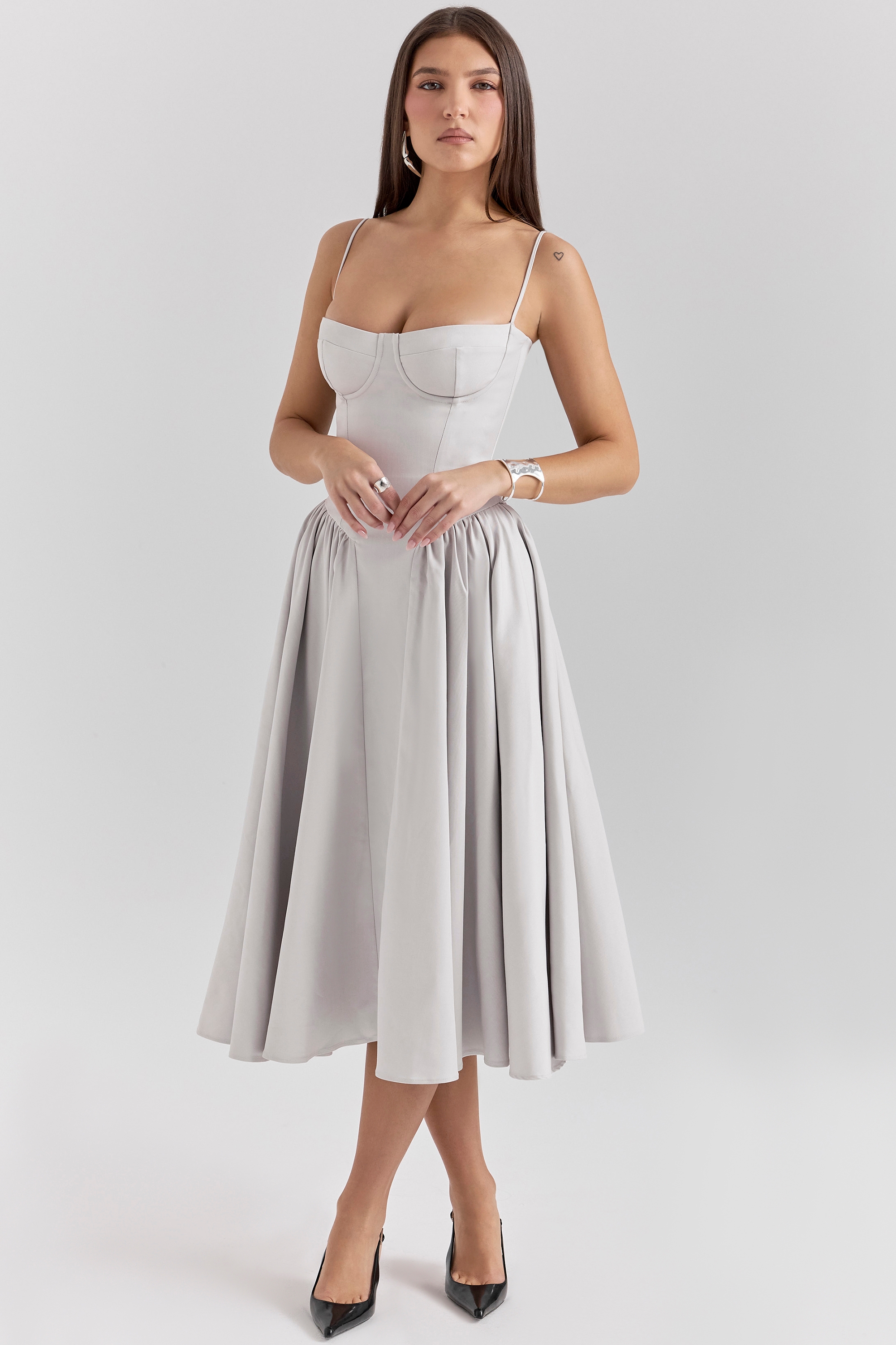 Dove Grey Corset Midi Dress - TREBLEV
