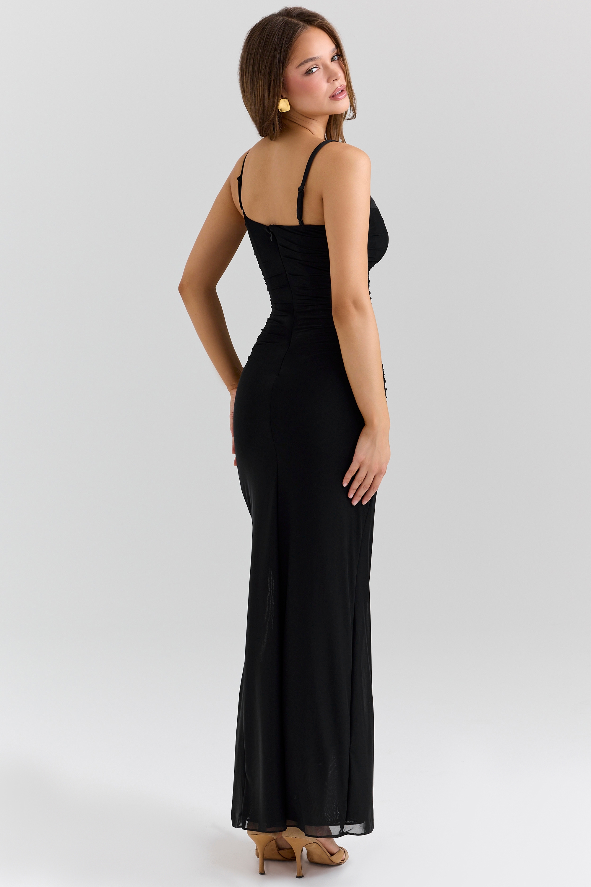 Black Mesh Maxi Dress - TREBLEV