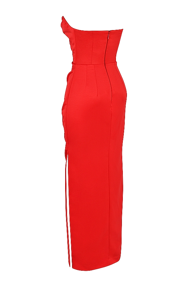 Scarlet Satin Strapless Gown - TREBLEV