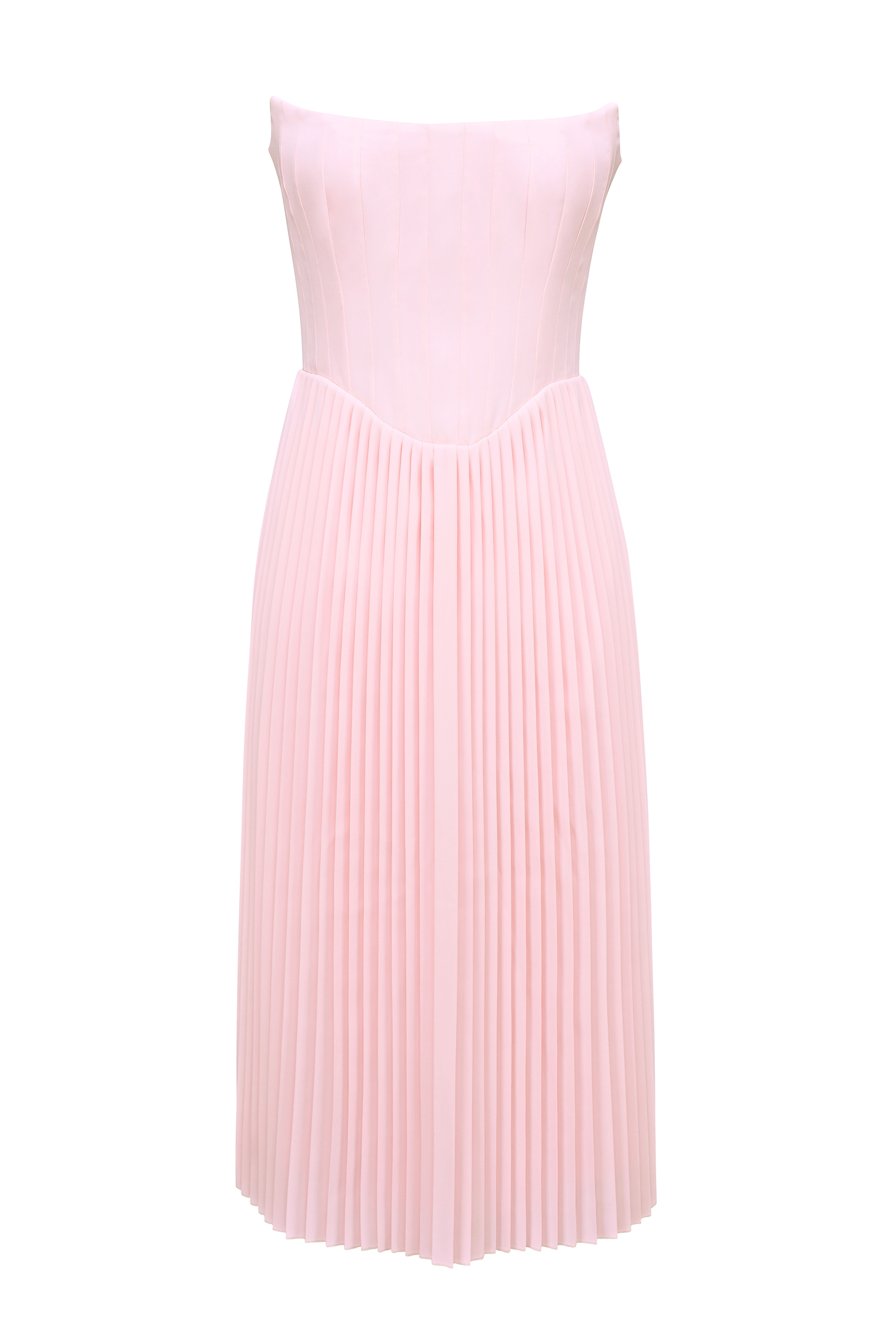 Pink Pleated Midi Corset Dress - TREBLEV