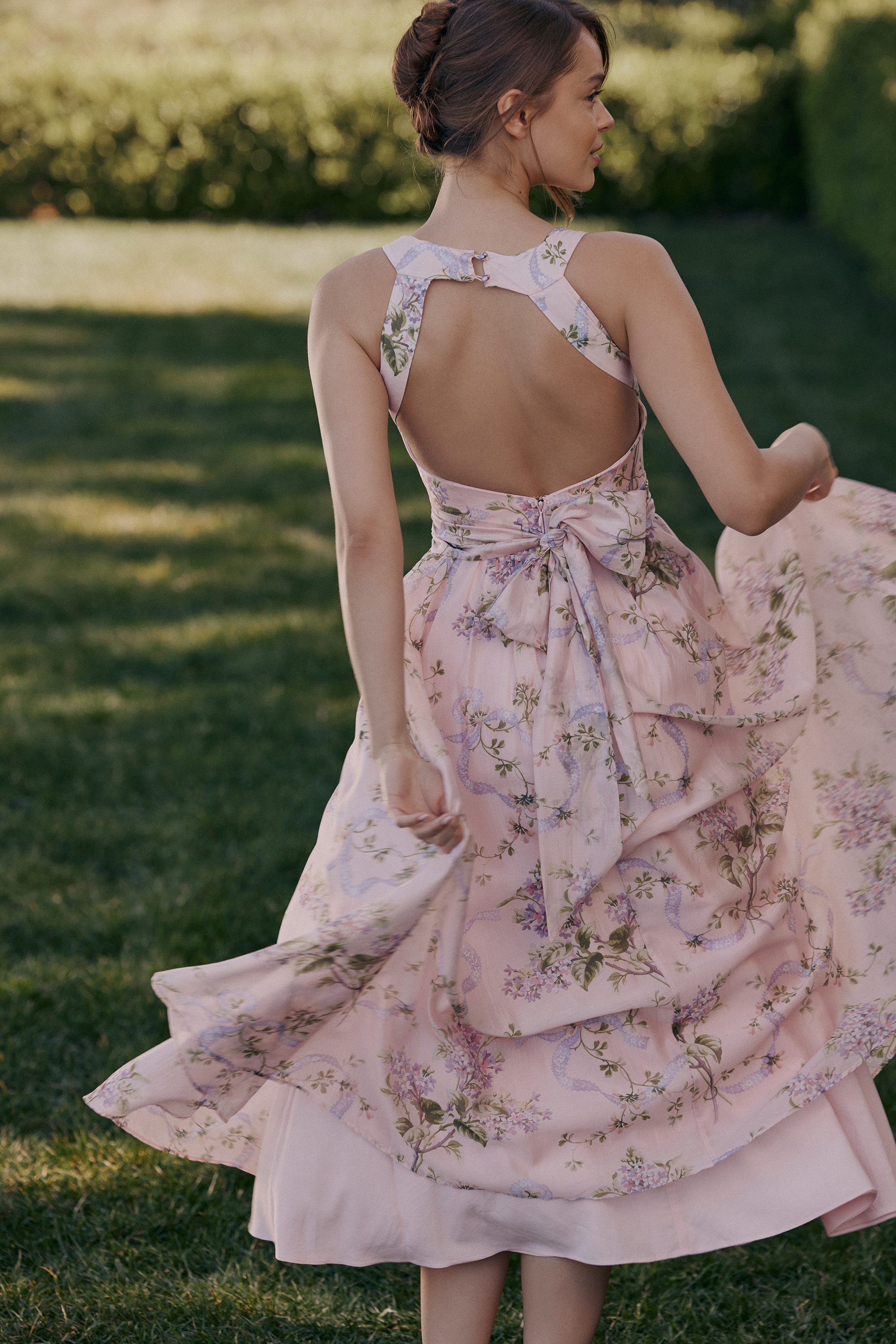 Pink Floaty Chiffon Midi Sundress - TREBLEV