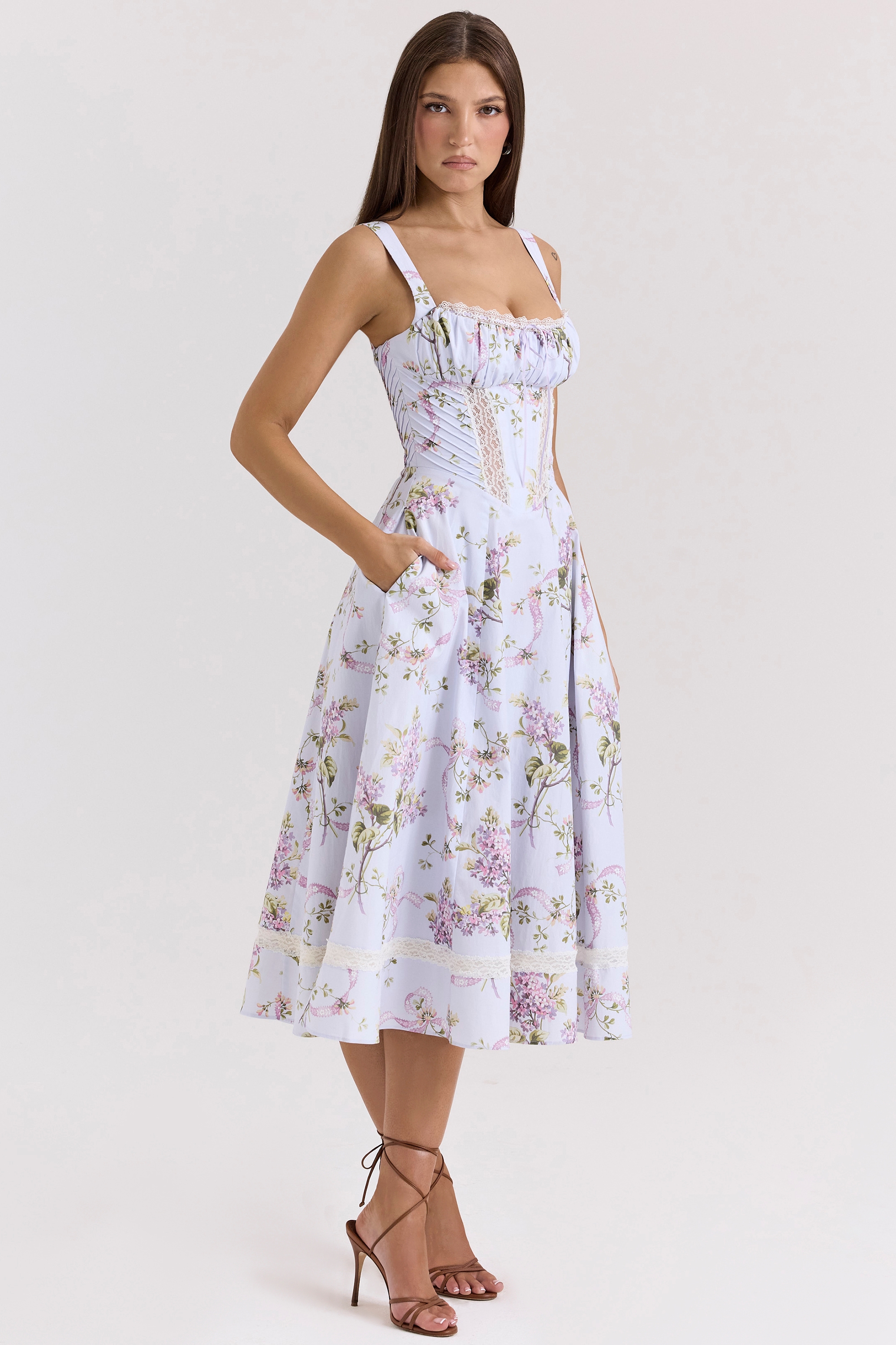 Lilac Floral Cotton Midi Sundress - TREBLEV
