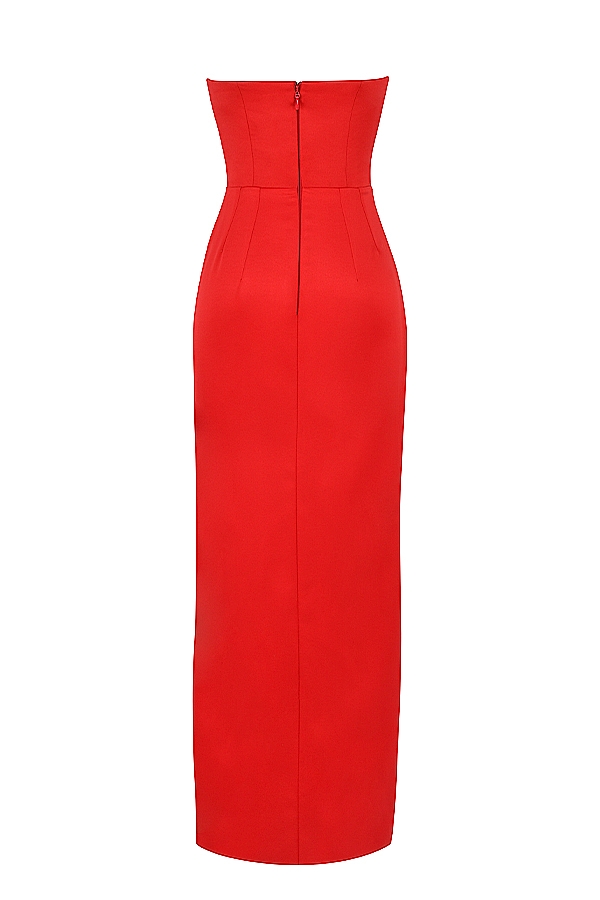 Scarlet Satin Strapless Gown - TREBLEV