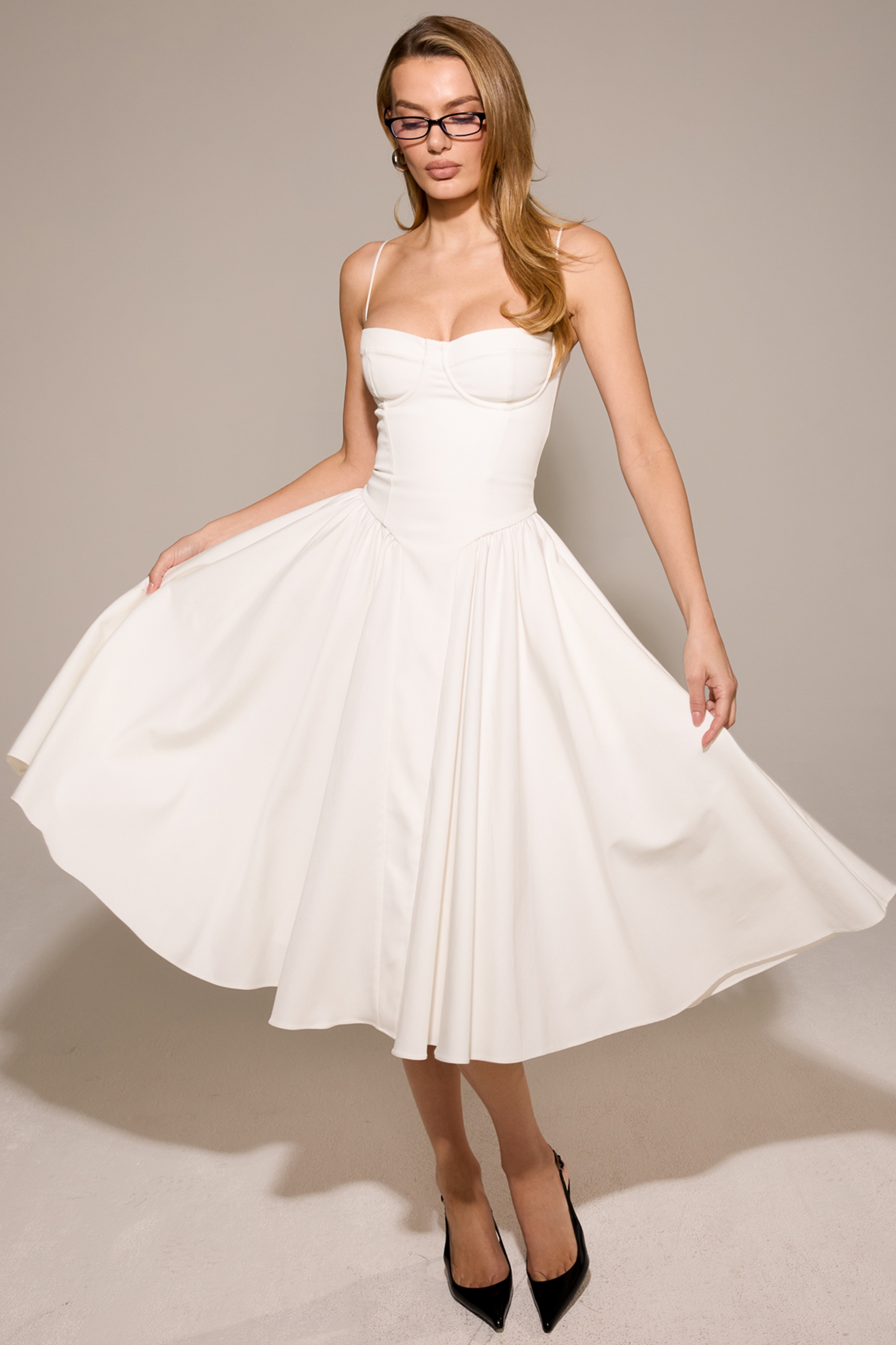 White Corset Midi Dress - TREBLEV