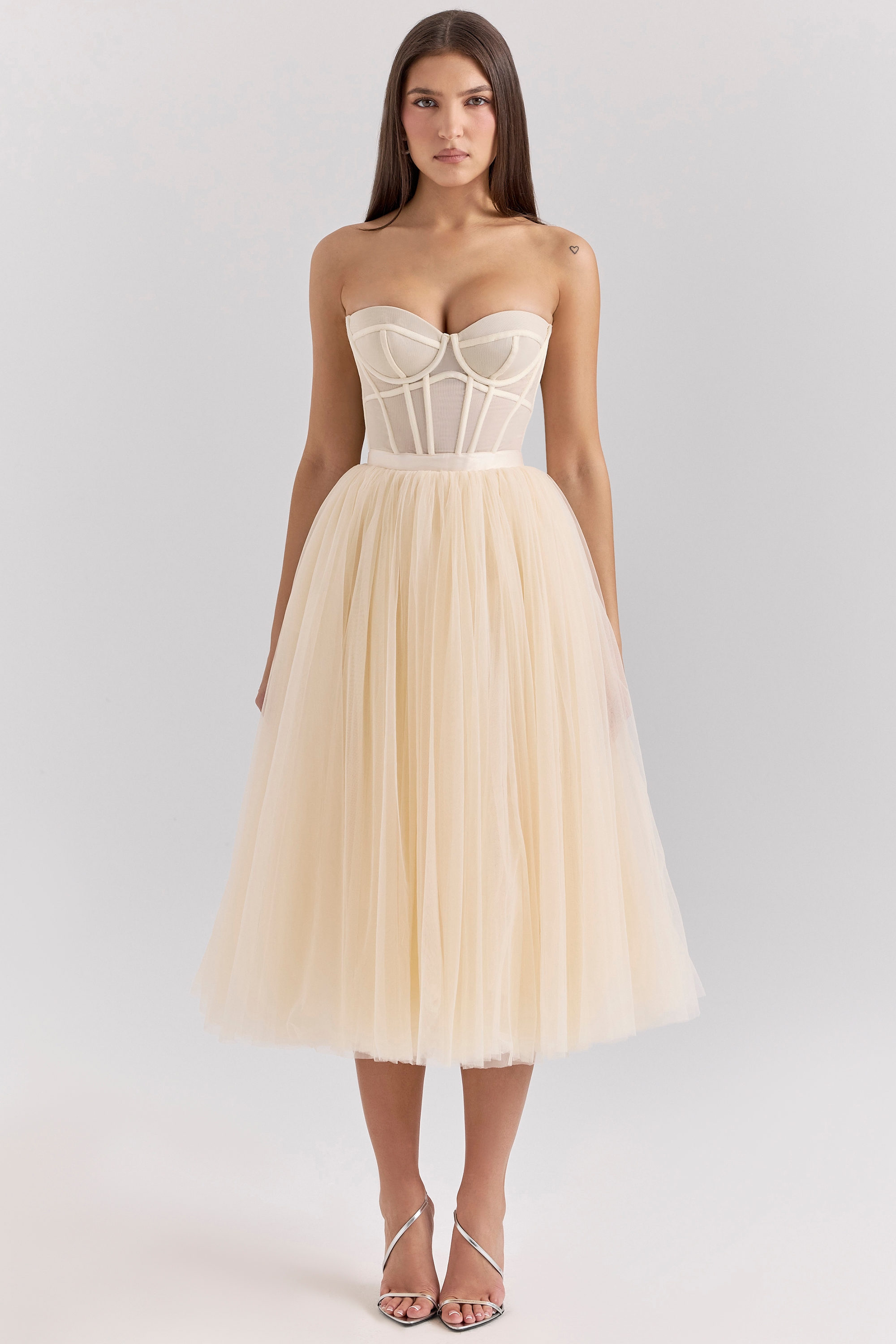 Vintage Cream Tulle Midi Dress - TREBLEV