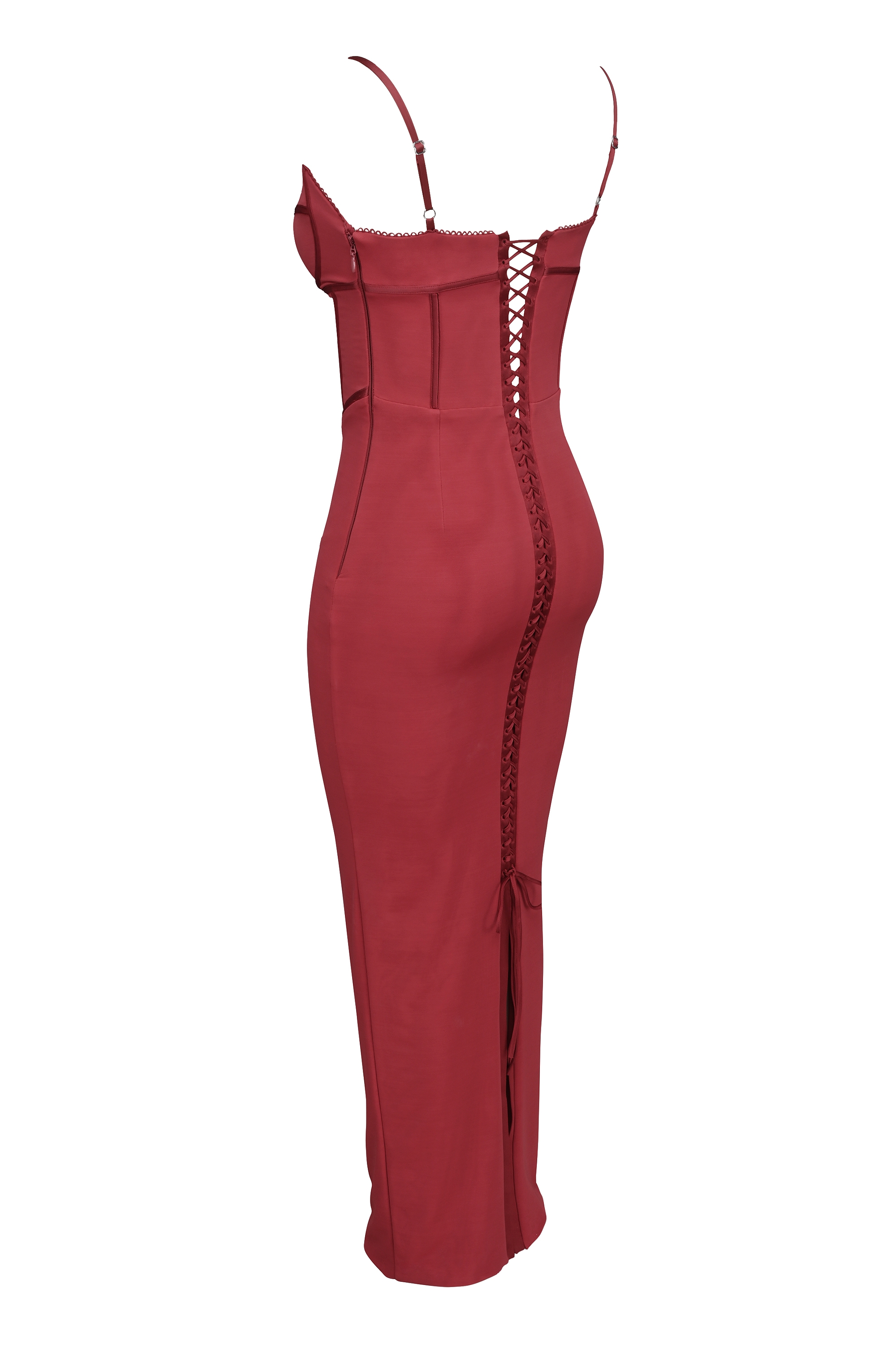 Wine Mesh Bodycon Maxi Dress - TREBLEV