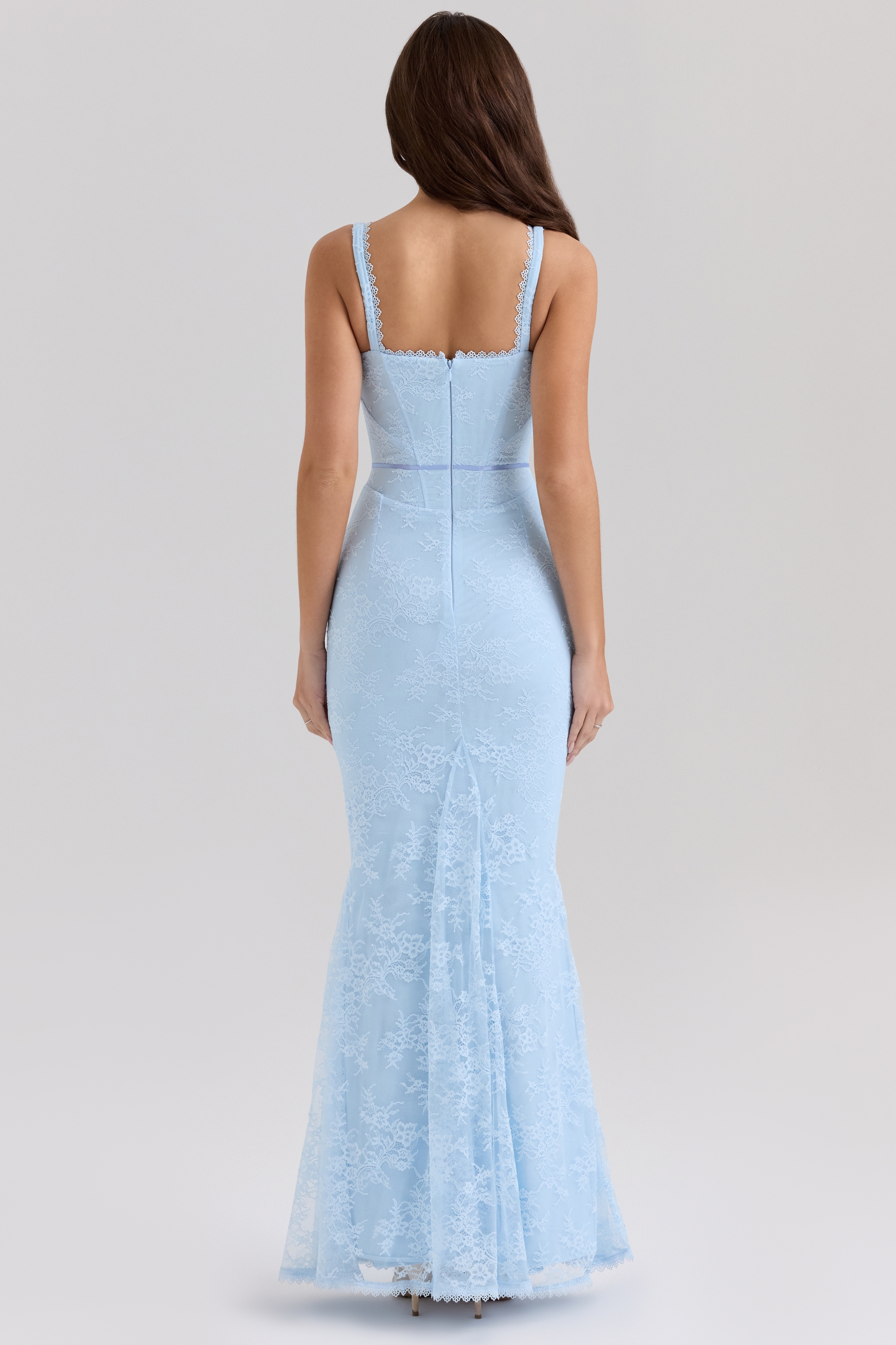 Blue Lace Godet Maxi Dress - TREBLEV