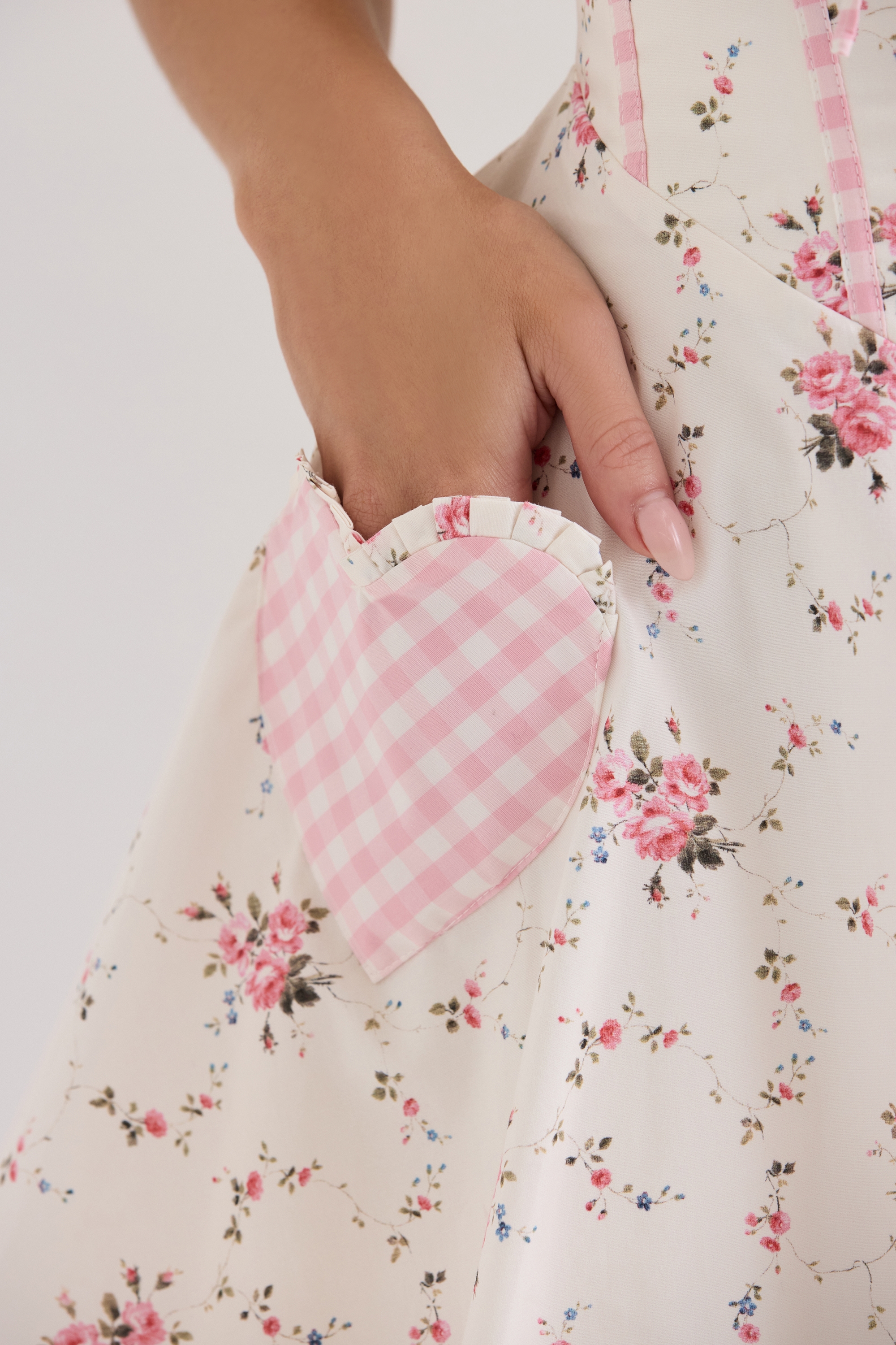 Cream Rose Print Stretch Cotton Mini Dress - TREBLEV