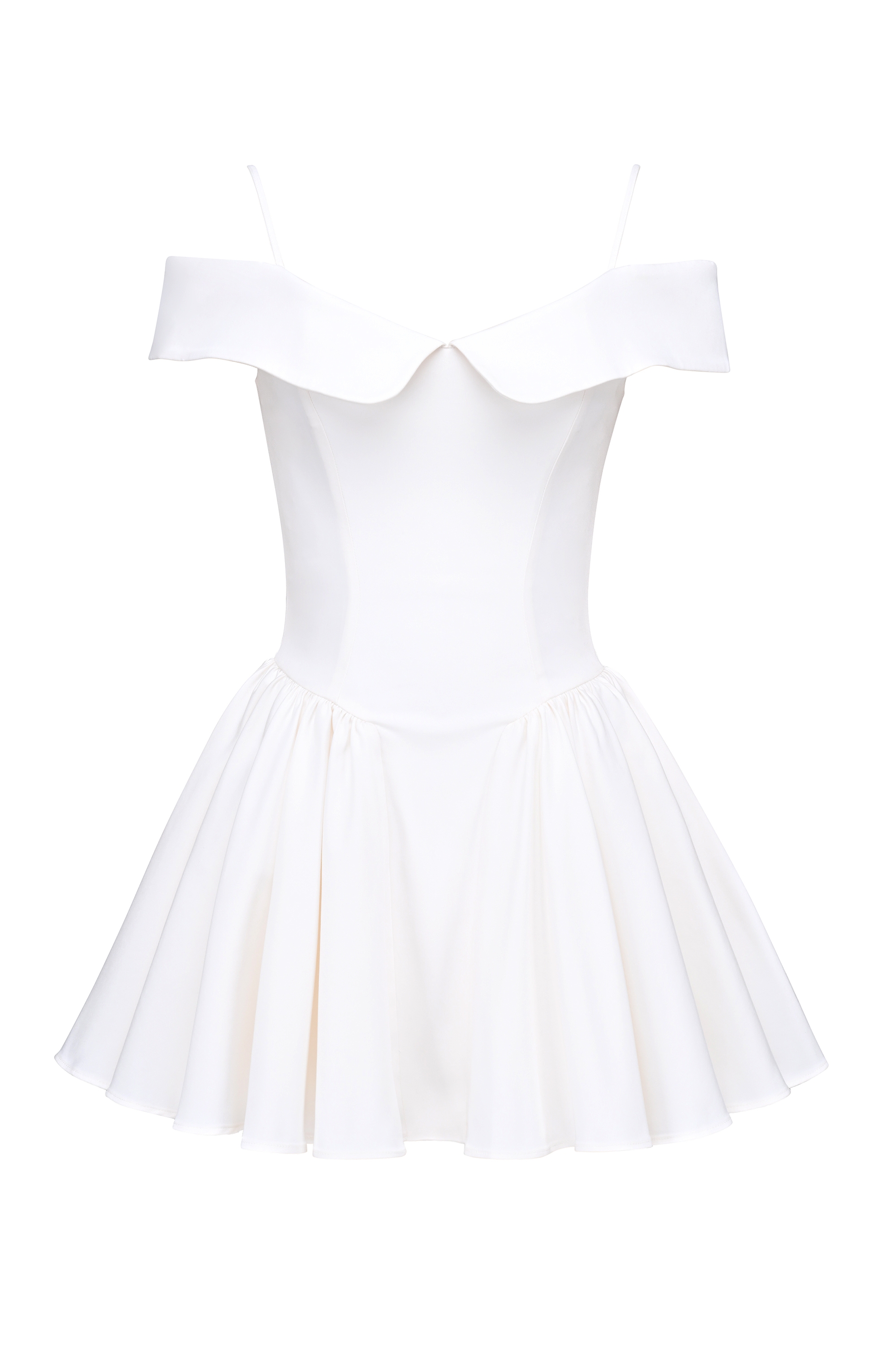 White Twill Off Shoulder Mini Dress - TREBLEV