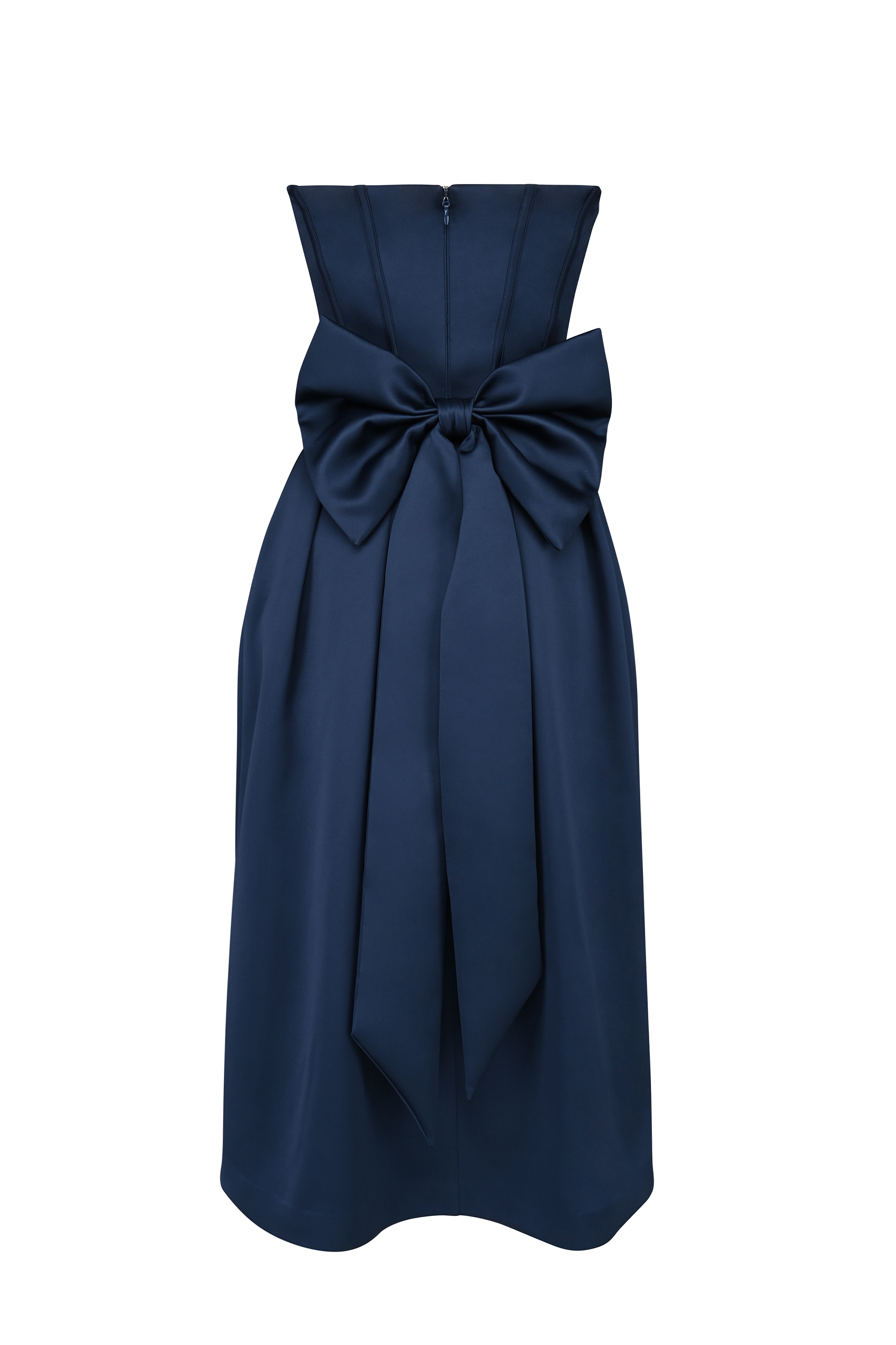 Midnight Blue Strapless Detachable Bow Midi Dress - TREBLEV