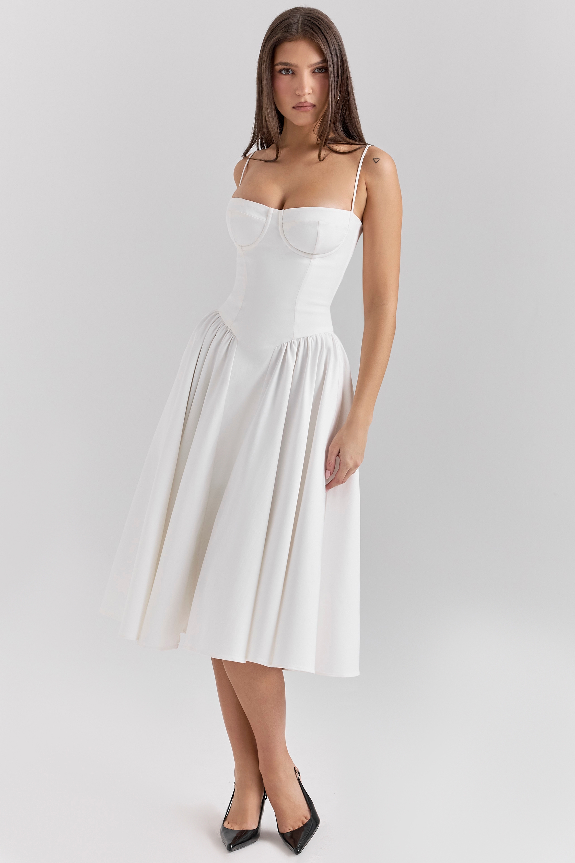 White Corset Midi Dress - TREBLEV