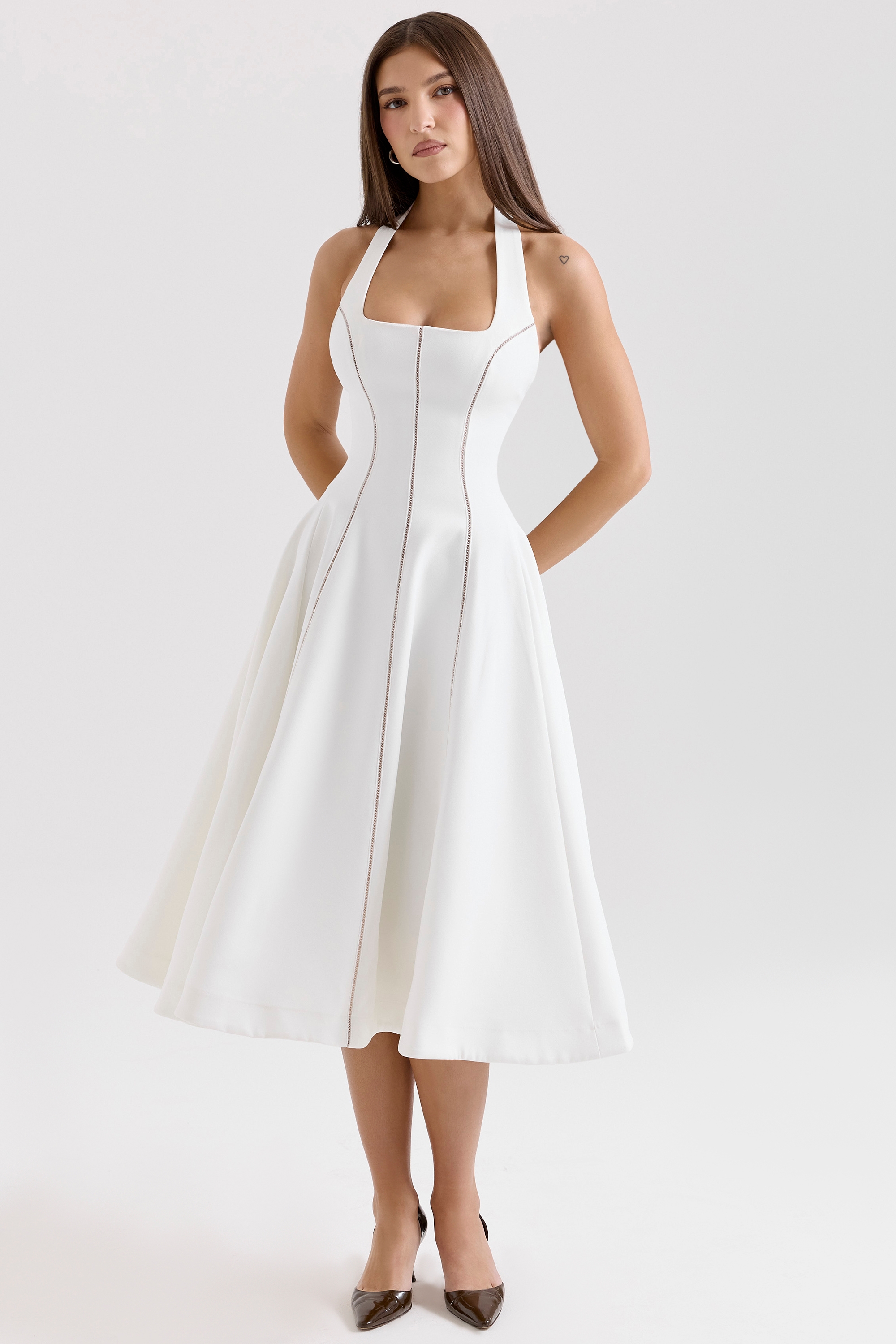 Ivory Halter Neck Midi Dress - TREBLEV