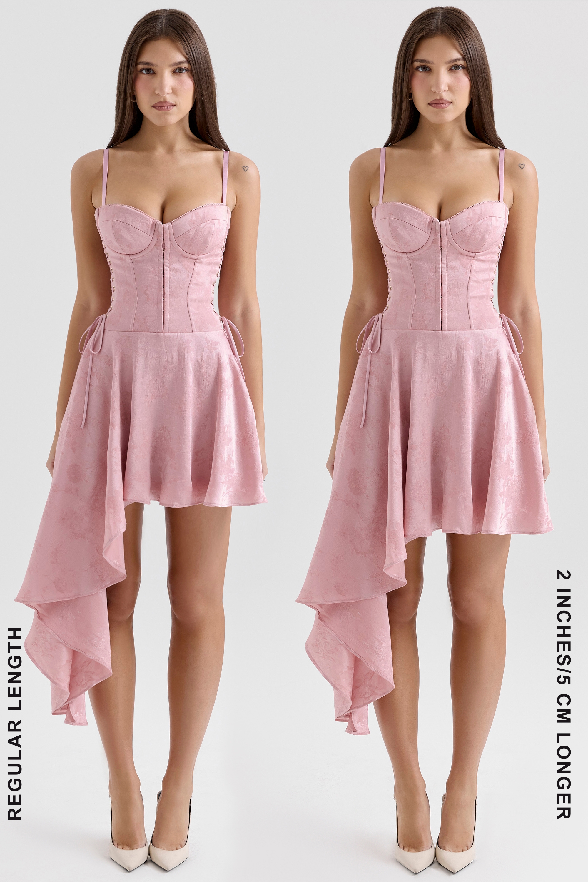Pink Jacquard Draped Mini Dress - TREBLEV