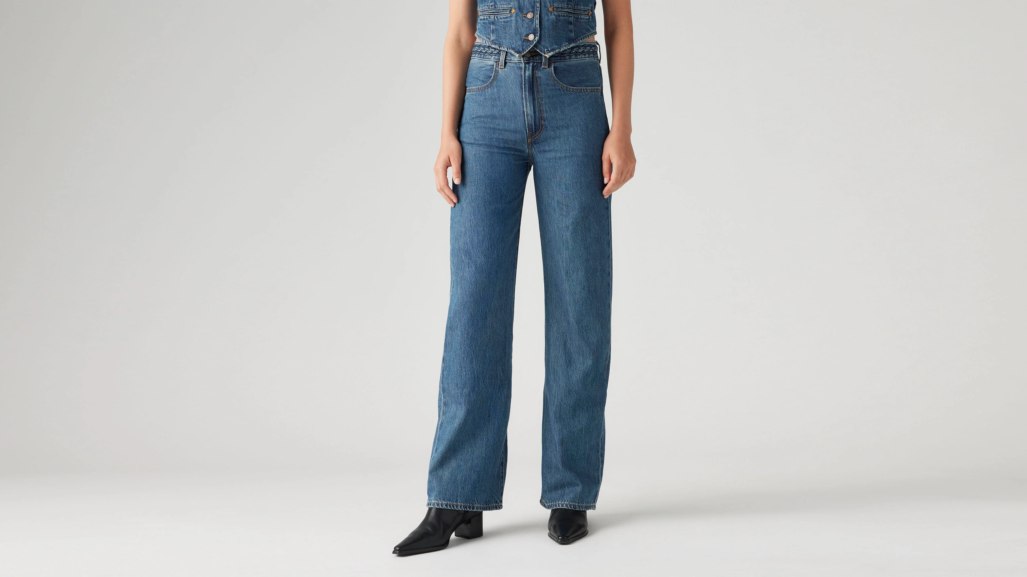 Women's Wide-Leg Braided Jeans - XNAUWBI