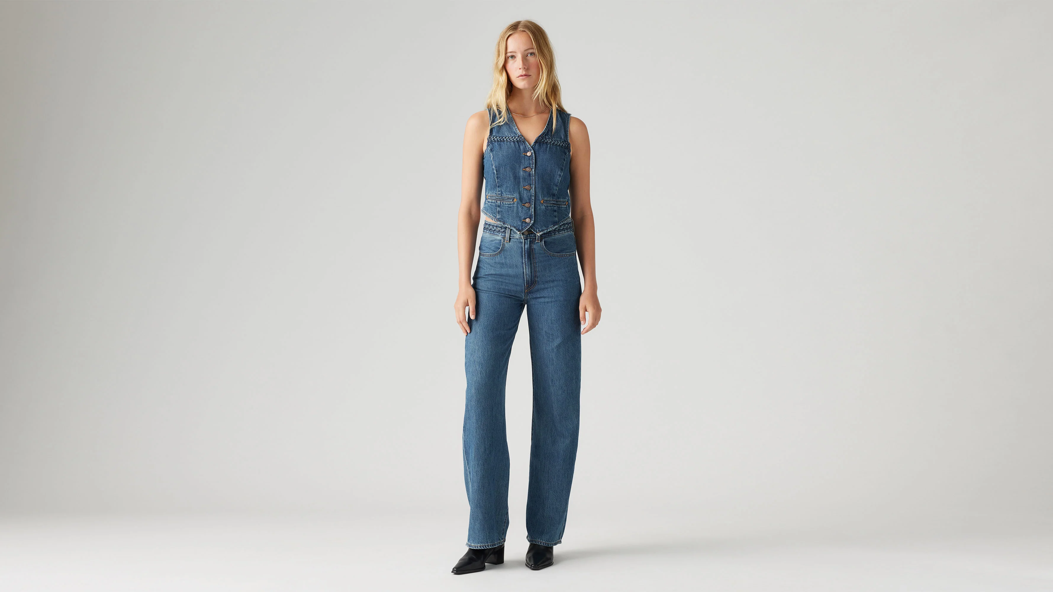 Women's Wide-Leg Braided Jeans - XNAUWBI