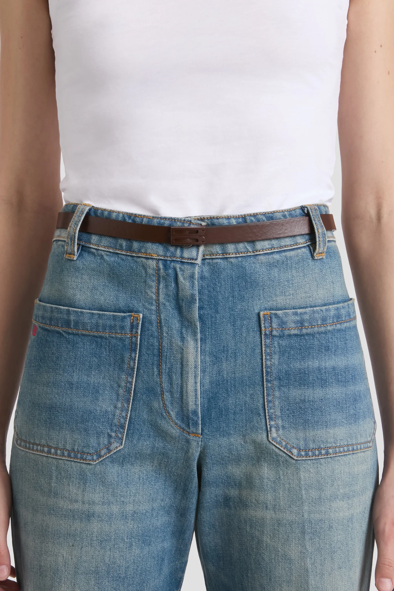 Tonal Micro Dorian Belt In Dark Brown Smooth Leather - XNAUWBI