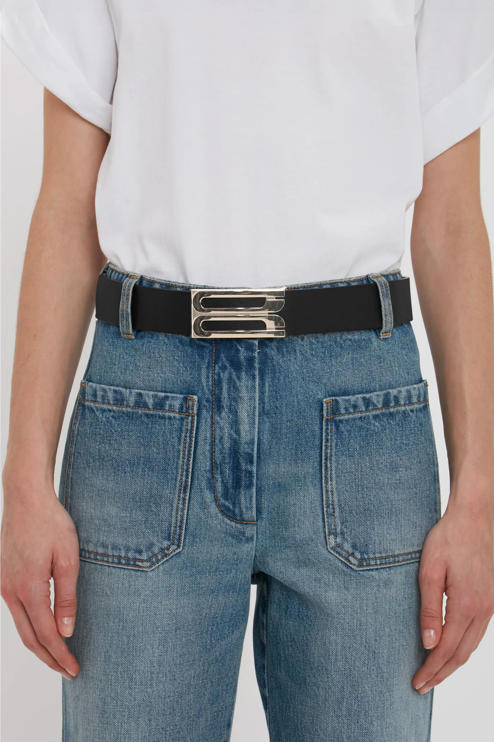 Silver Buckle Jumbo Dorian Belt In Black Grained Leather - XNAUWBI