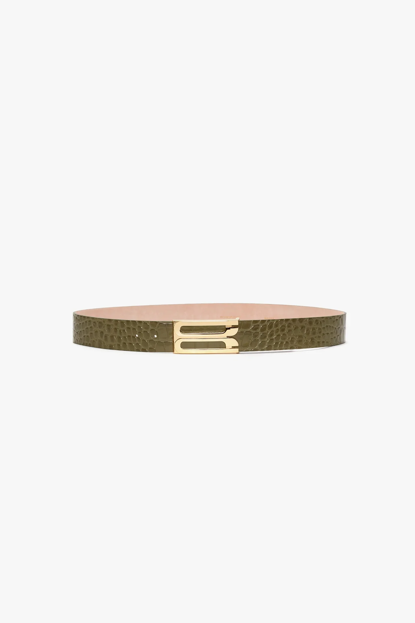 Jumbo Dorian Belt In Khaki Croc Embossed Calf Leather - XNAUWBI