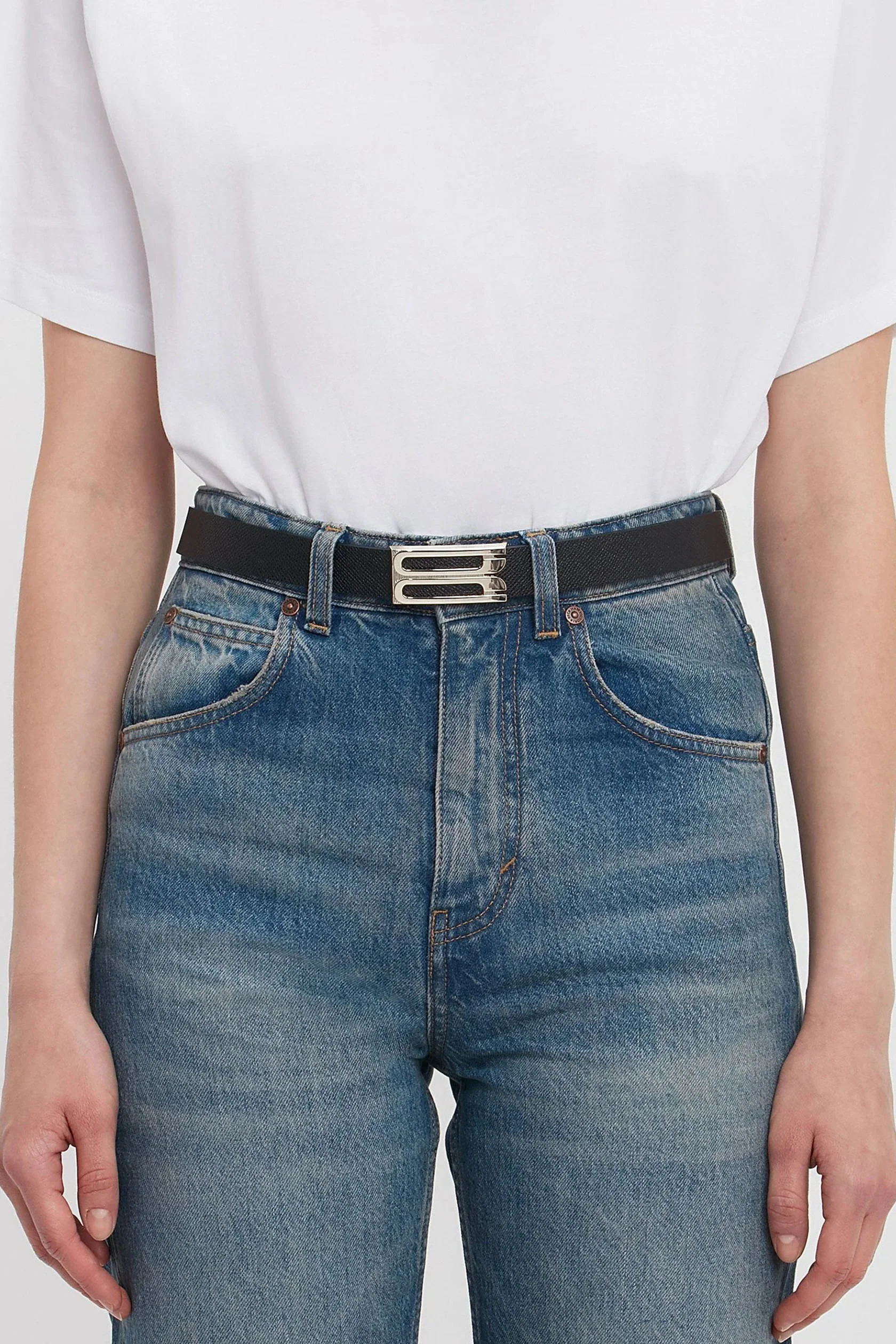 Silver Buckle Dorian Belt In Black Grained Leather - XNAUWBI
