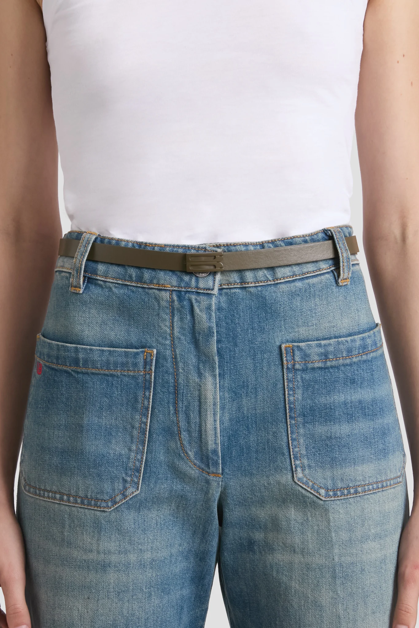 Tonal Micro Dorian Belt In Dark Khaki Smooth Leather - XNAUWBI