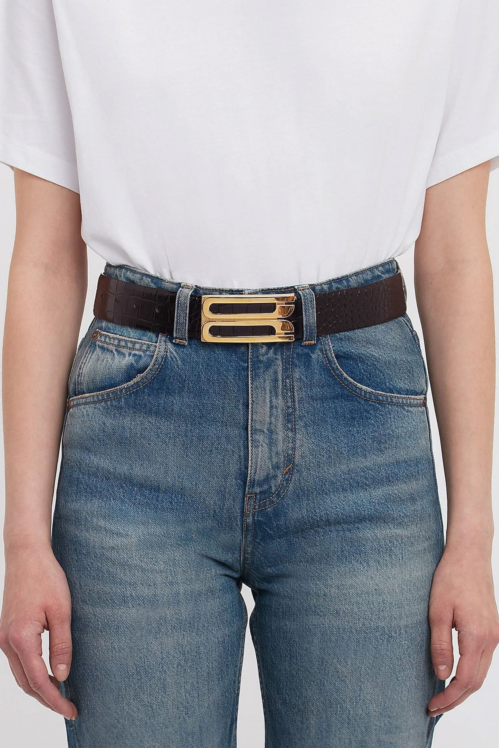 Jumbo Dorian Belt In Dark Brown Croc Embossed Leather - XNAUWBI