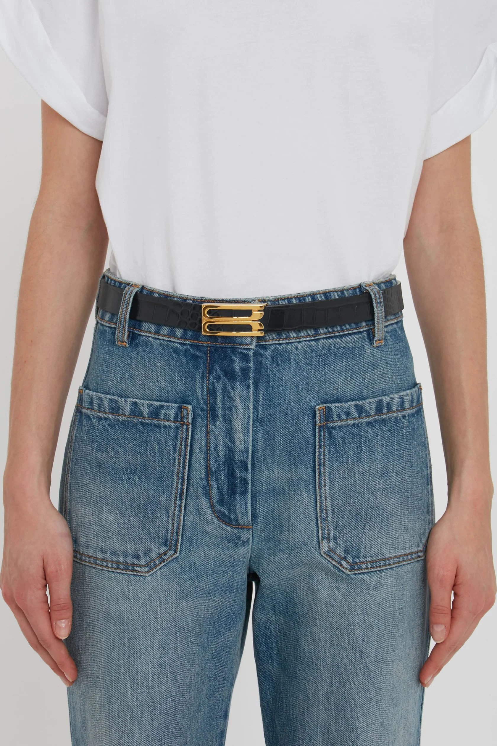 Dorian Belt In Black Croc Embossed Calf Leather - XNAUWBI