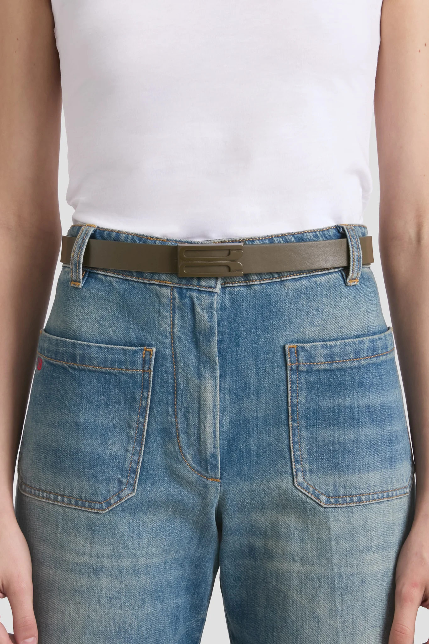 Tonal Dorian Belt In Dark Khaki Smooth Leather - XNAUWBI
