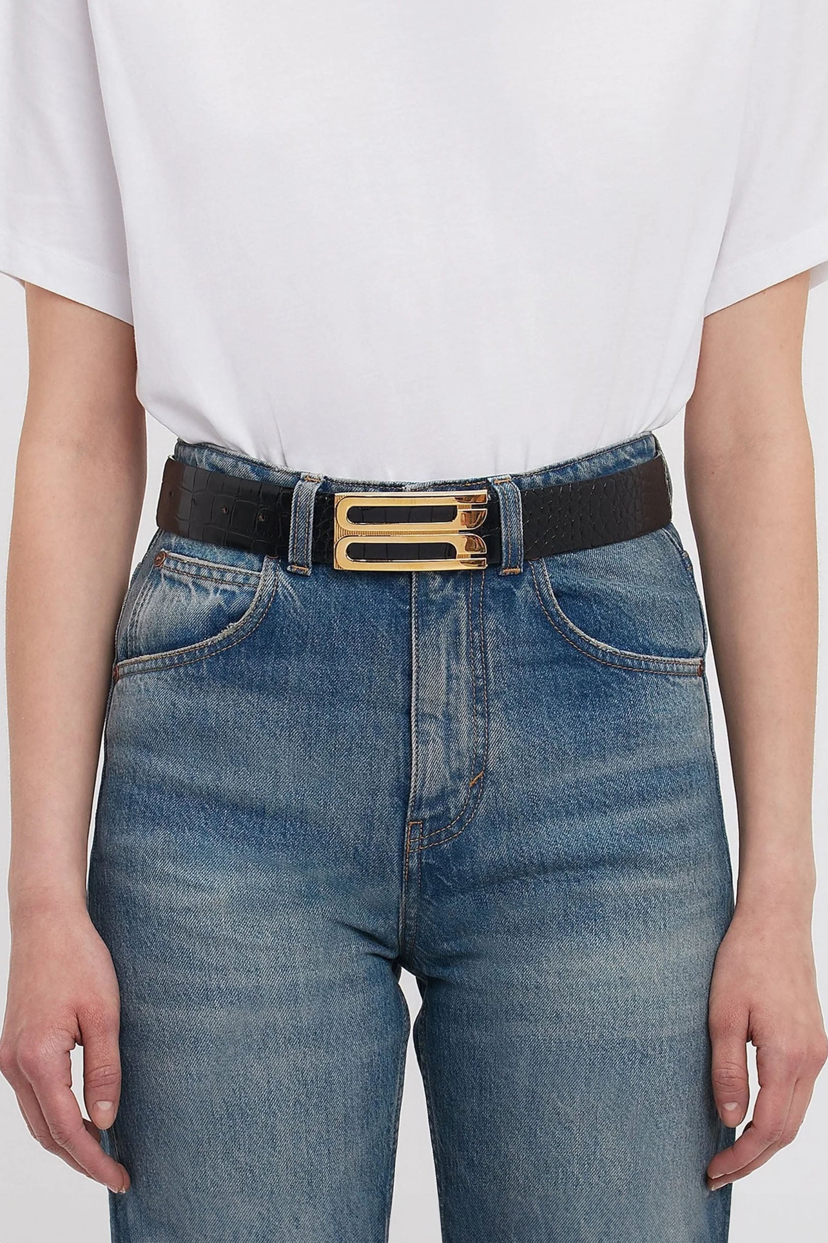 Jumbo Dorian Belt In Black Croc Embossed Calf Leather - XNAUWBI