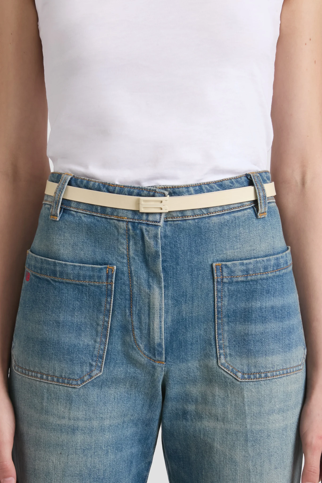 Tonal Micro Dorian Belt In Ivory Smooth Leather - XNAUWBI