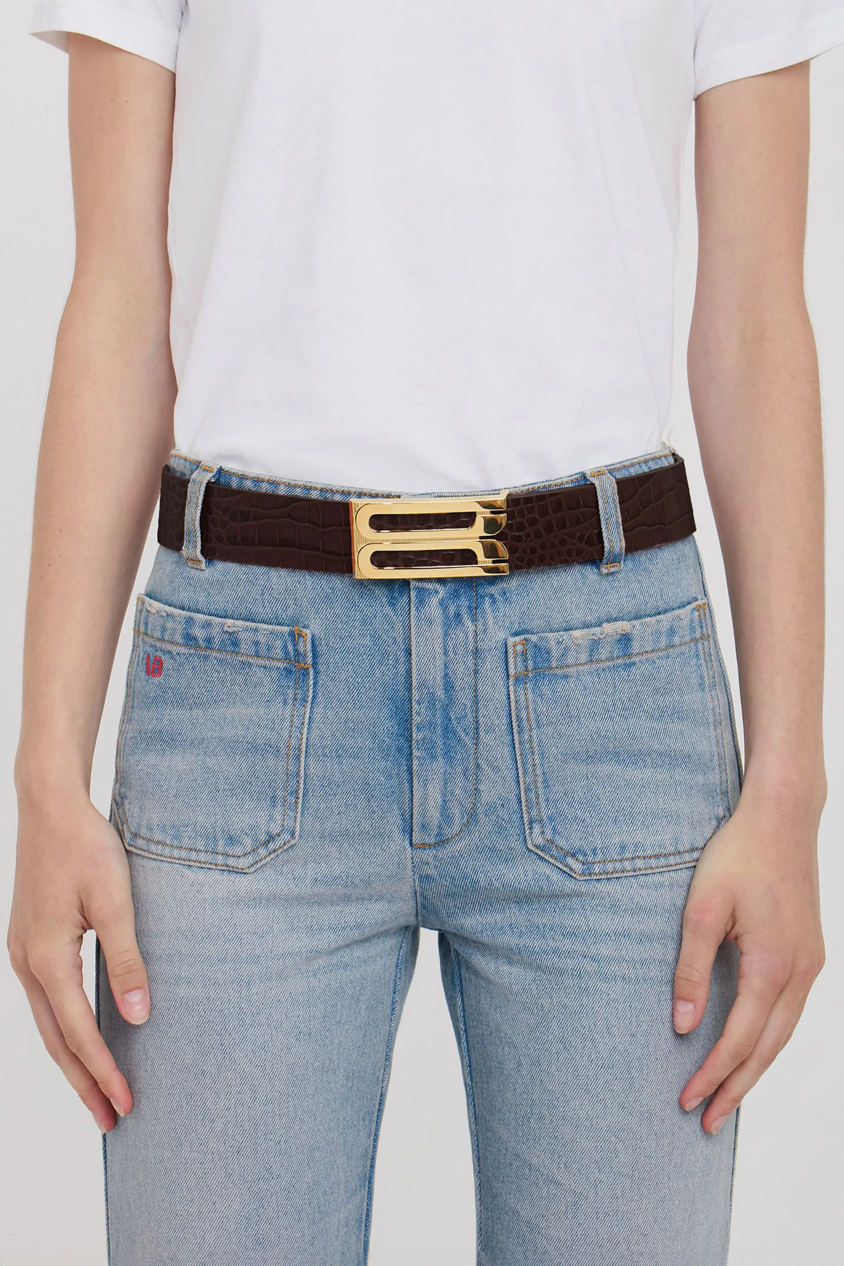 Jumbo Dorian Belt In Chocolate Croc Embossed Leather - XNAUWBI