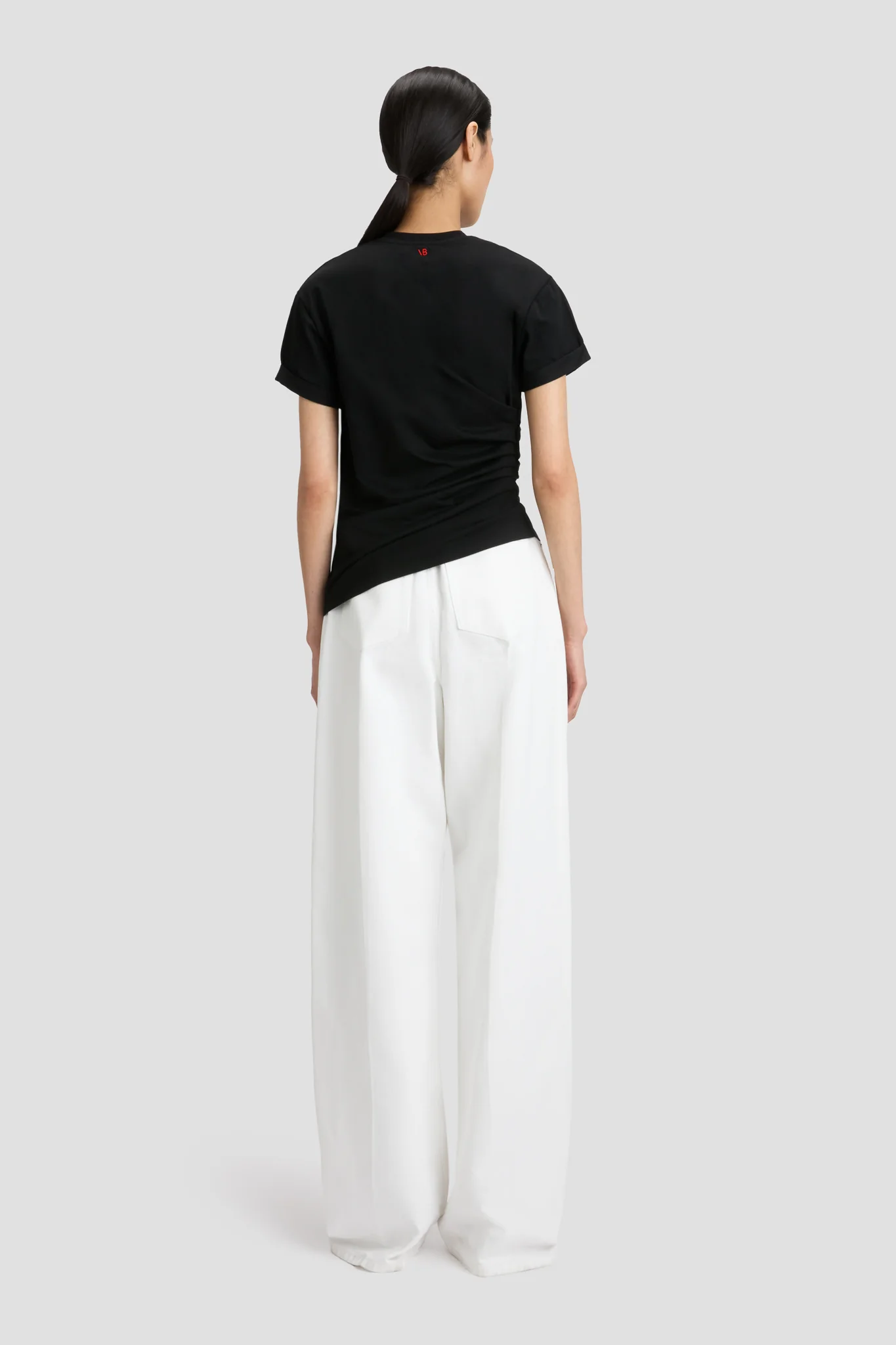 High Waisted Cinched Jean In Washed White - XNAUWBI